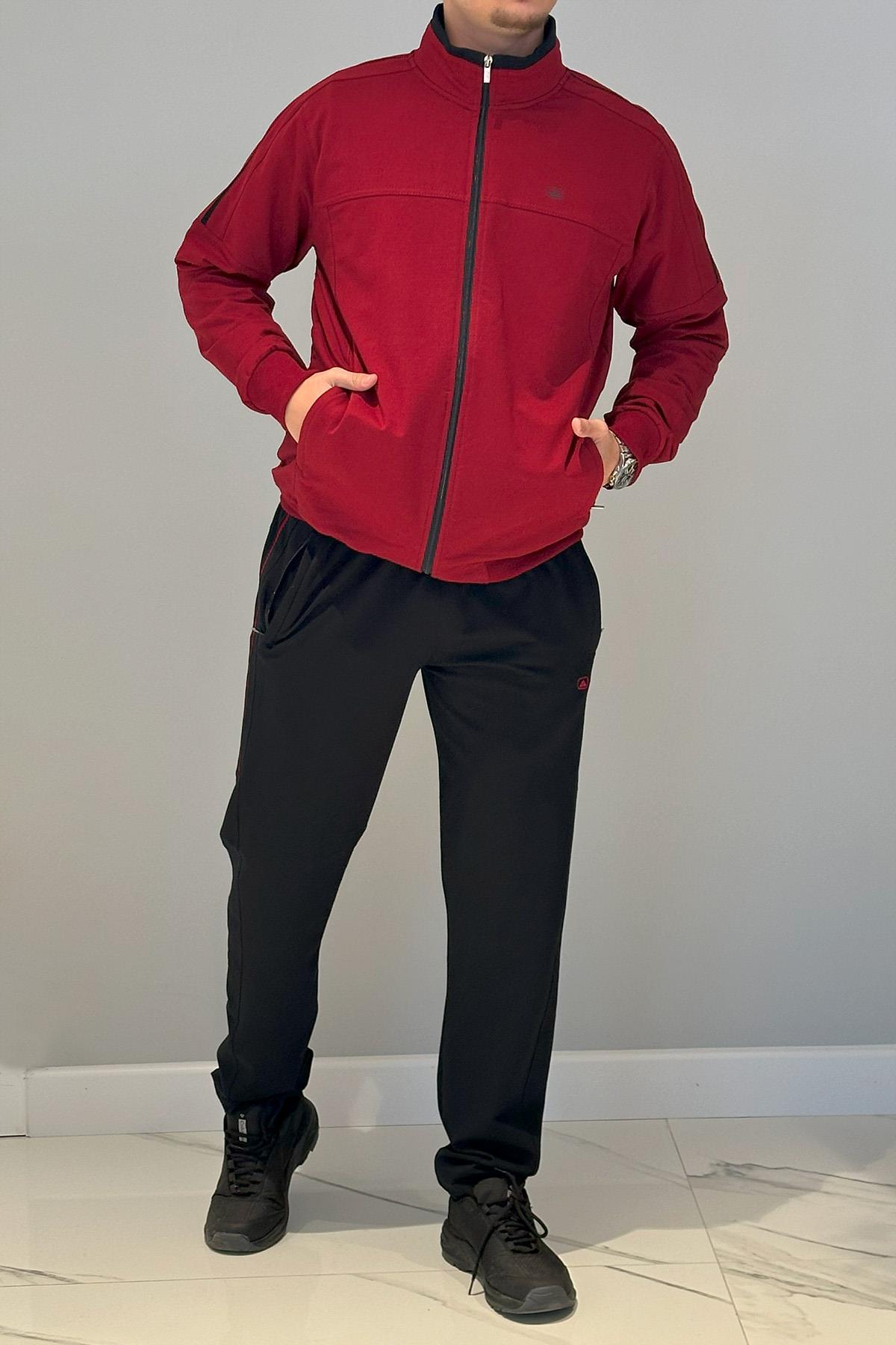 Erkek Likralı Penye Ribana Eşofman Takımı 3719 Bordo