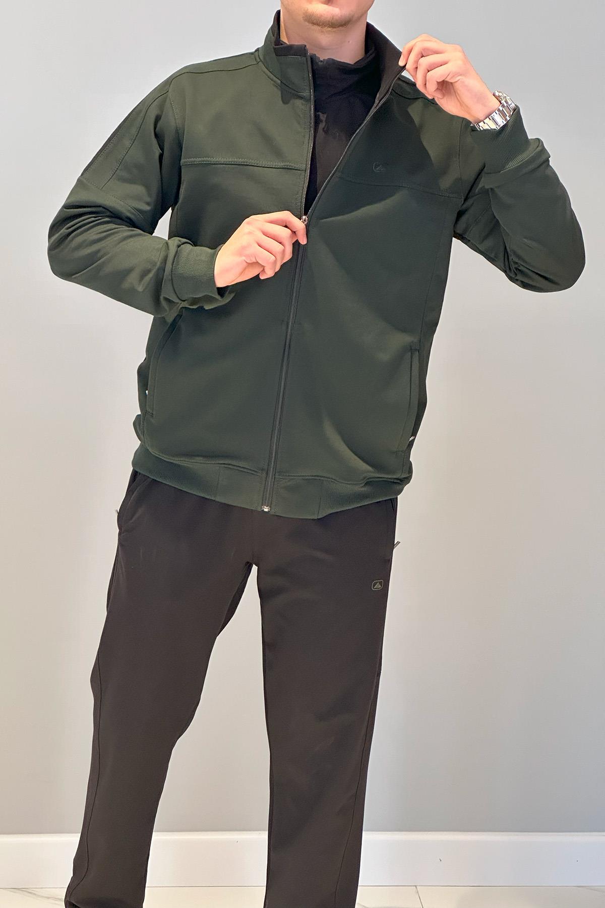 Erkek Likralı Penye Ribana Eşofman Takımı 3719 Yeşil