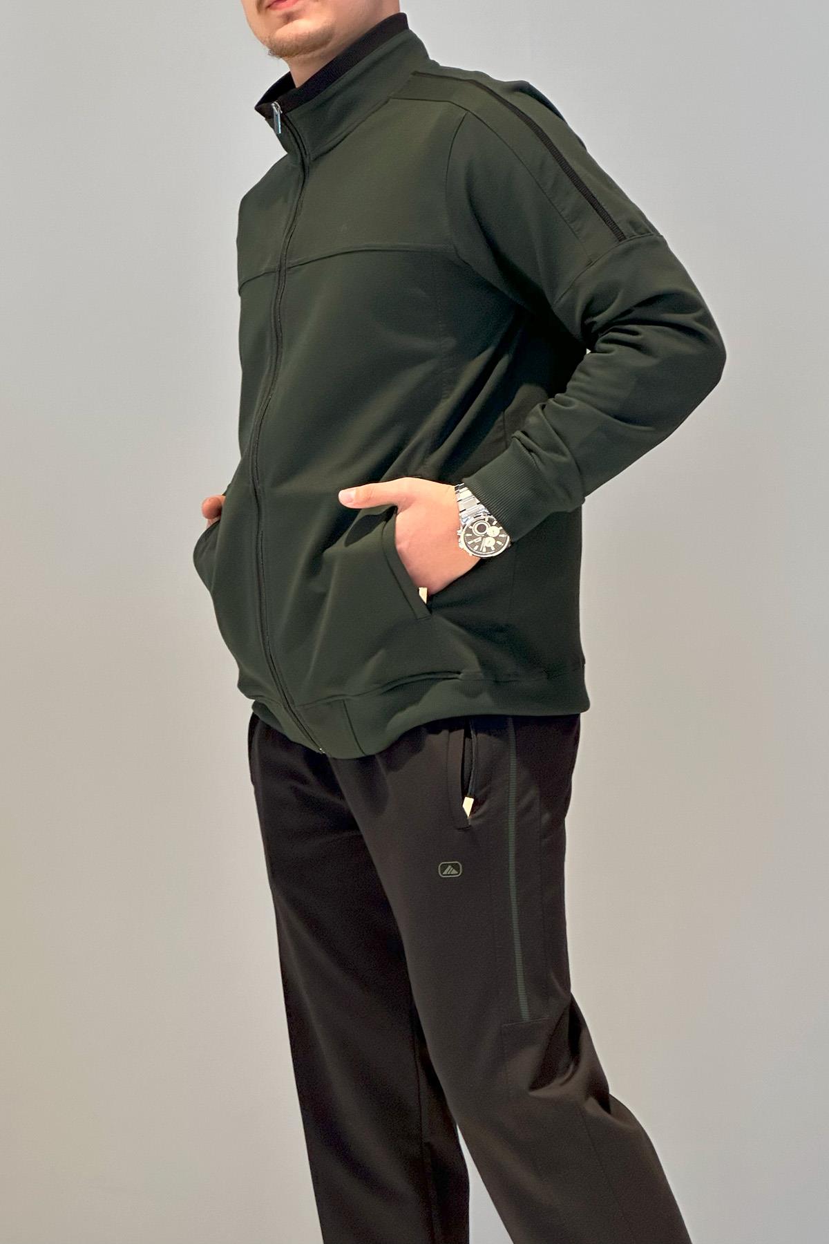 Erkek Likralı Penye Ribana Eşofman Takımı 3719 Yeşil