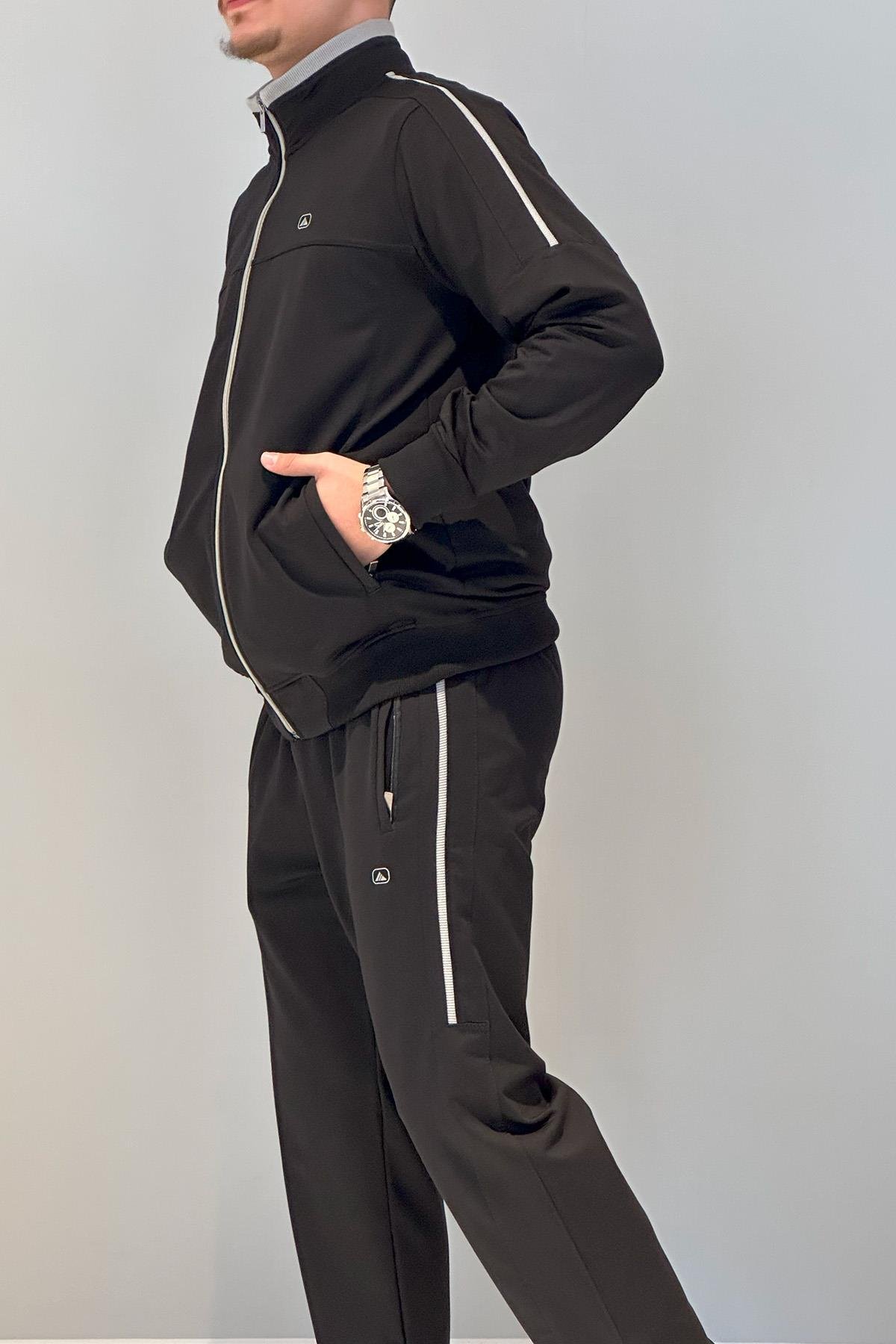 Erkek Likralı Penye Ribana Eşofman Takımı 3719 Siyah