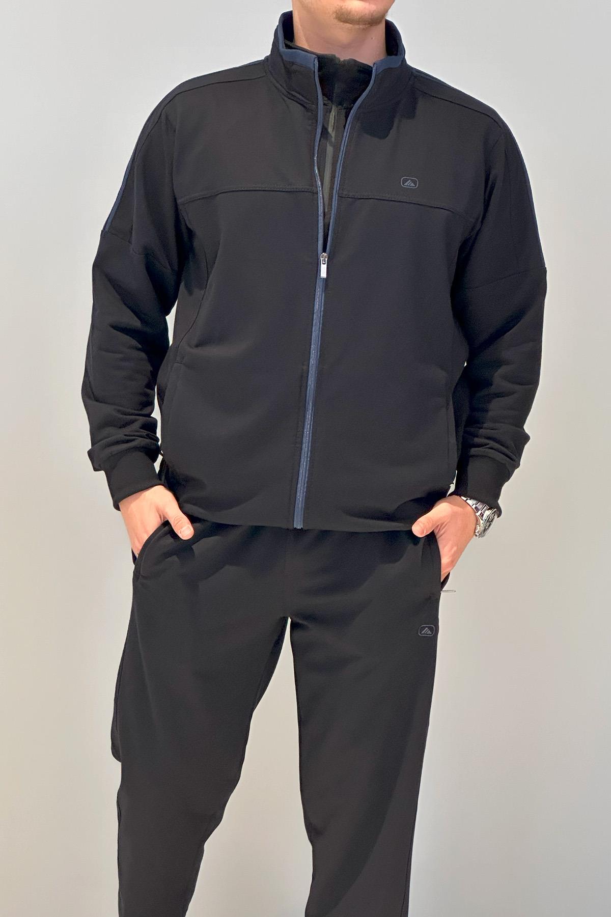 Erkek Likralı Penye Ribana Eşofman Takımı 3719 Lacivert