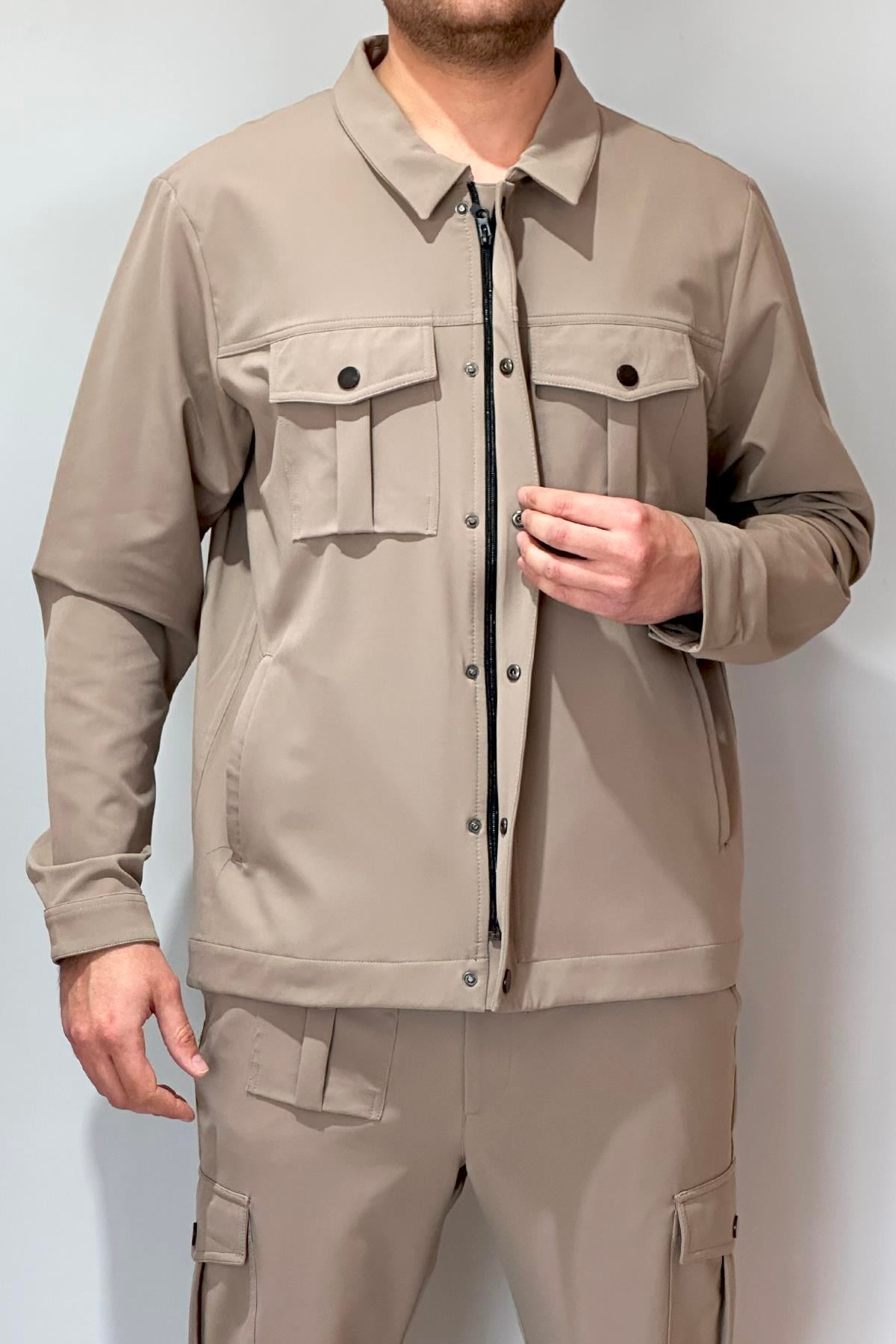 Erkek Modern Fermuarlı Üst 24720 Bej
