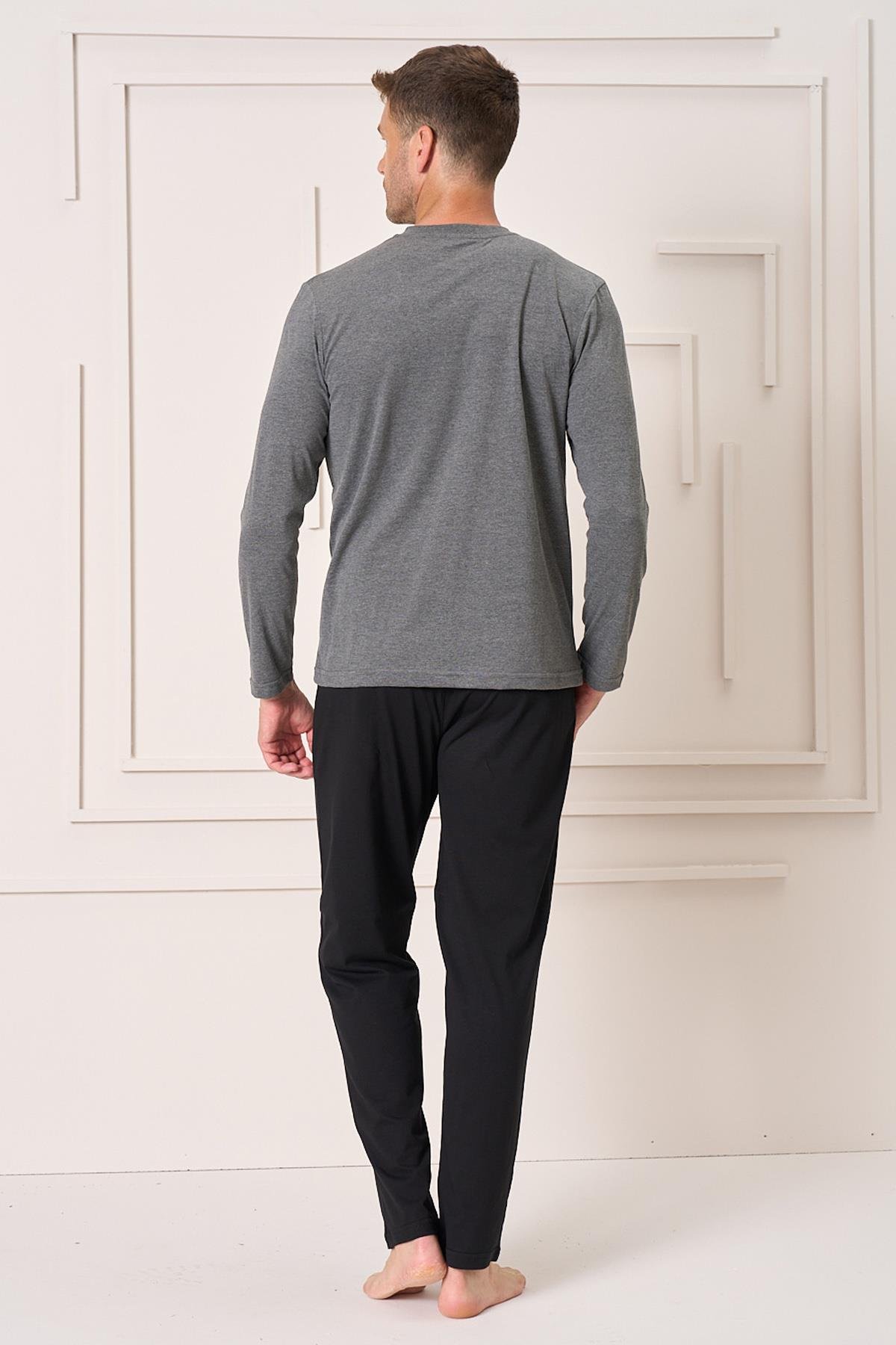 Erkek Pamuk Uzun Kol Pijama Takımı 4107 Antrasit