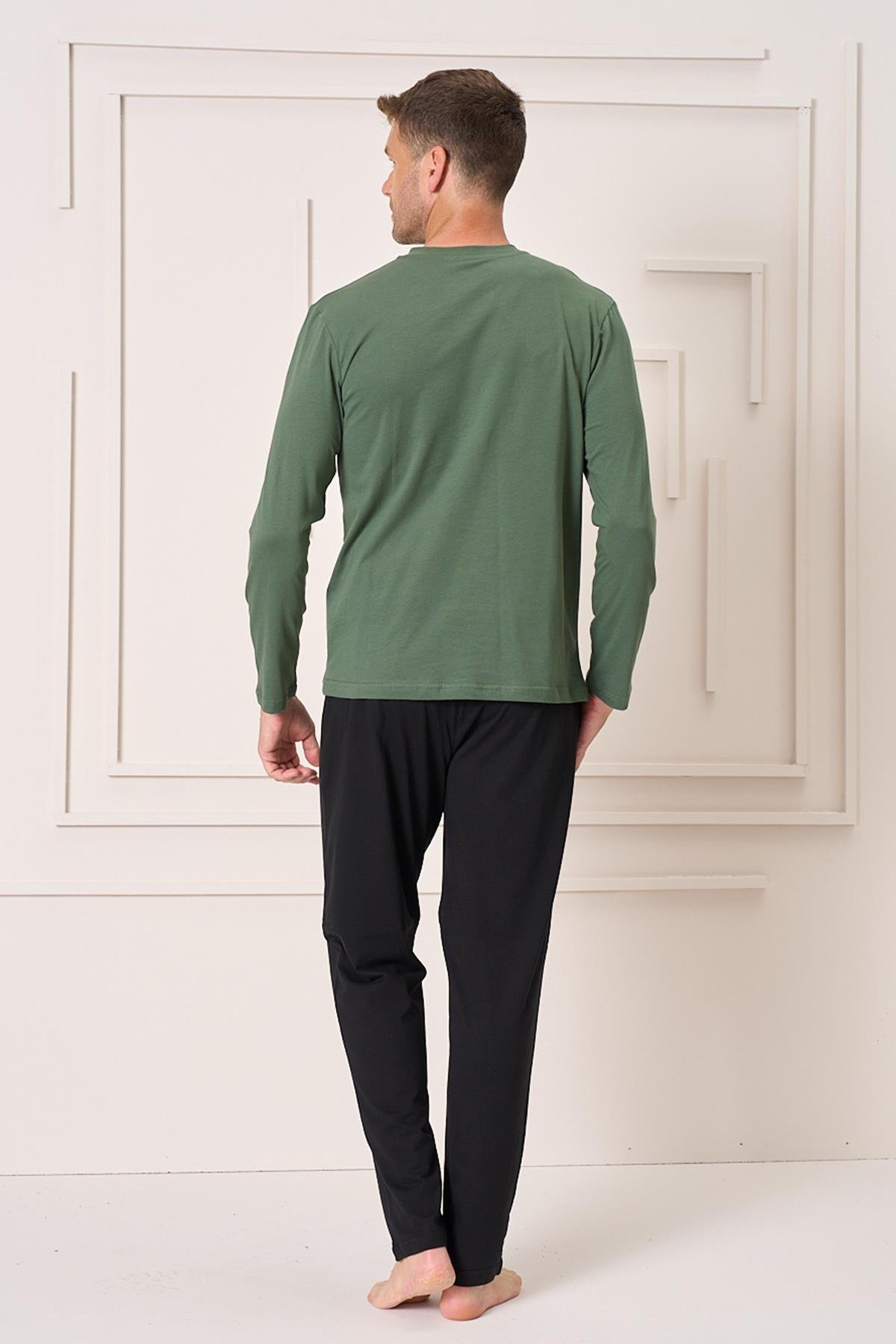 Erkek Pamuk Uzun Kol Pijama Takımı 4105 Yeşil