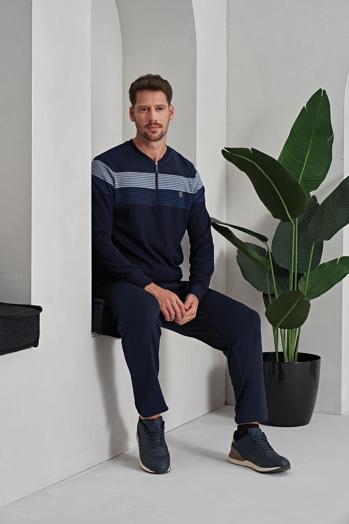 Erkek Pamuklu Örme Pijama Takımı 8203 Lacivert