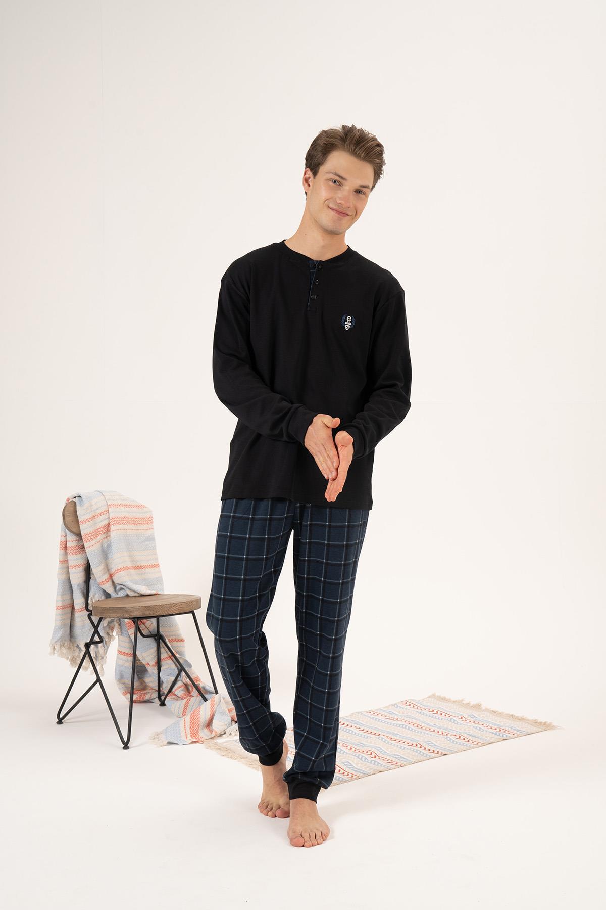 Erkek Penye İnterlok Pijama Takımı 24433 Siyah