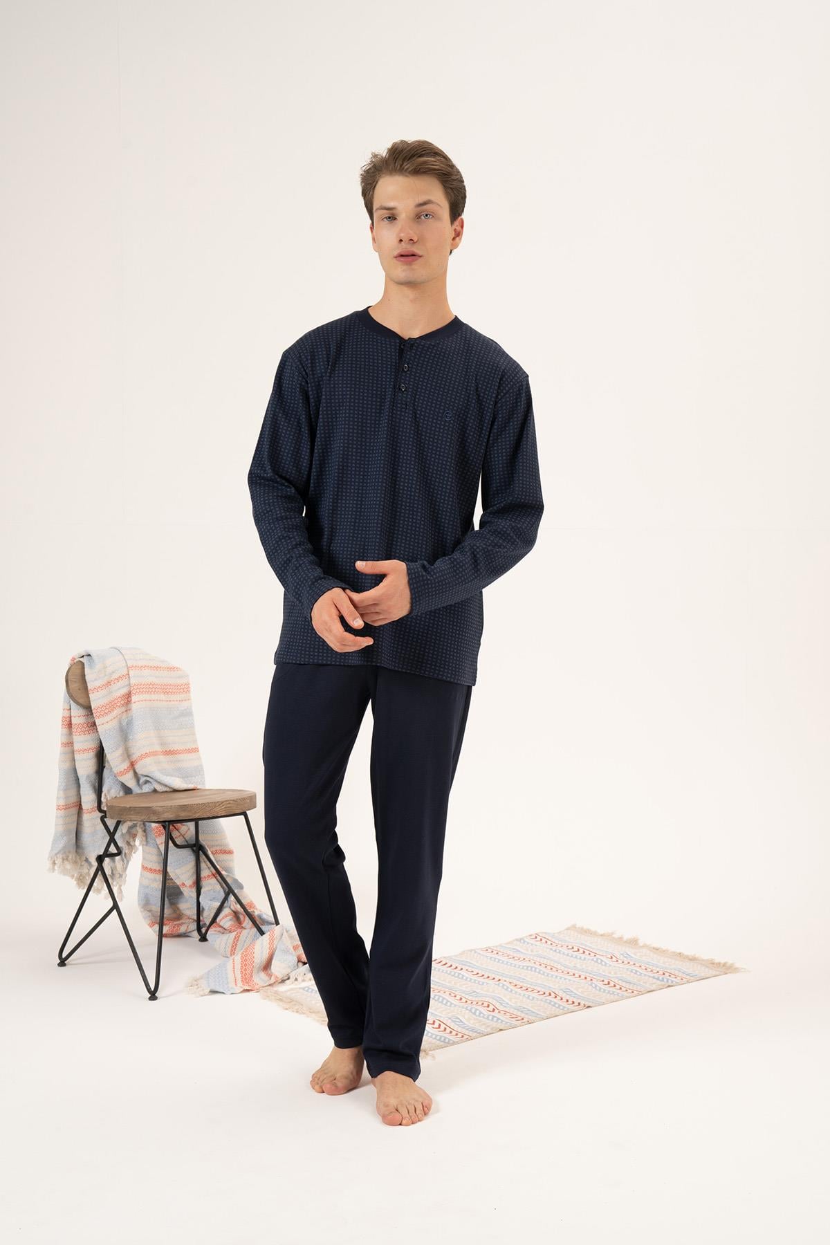 Erkek Penye İnterlok Pijama Takımı 24432 Lacivert
