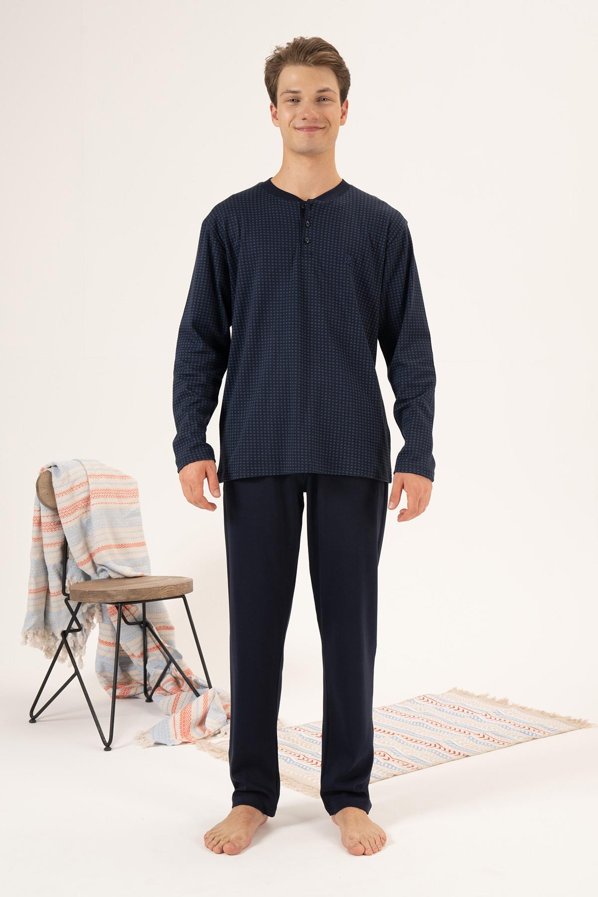 Erkek Penye İnterlok Pijama Takımı 24432 Lacivert