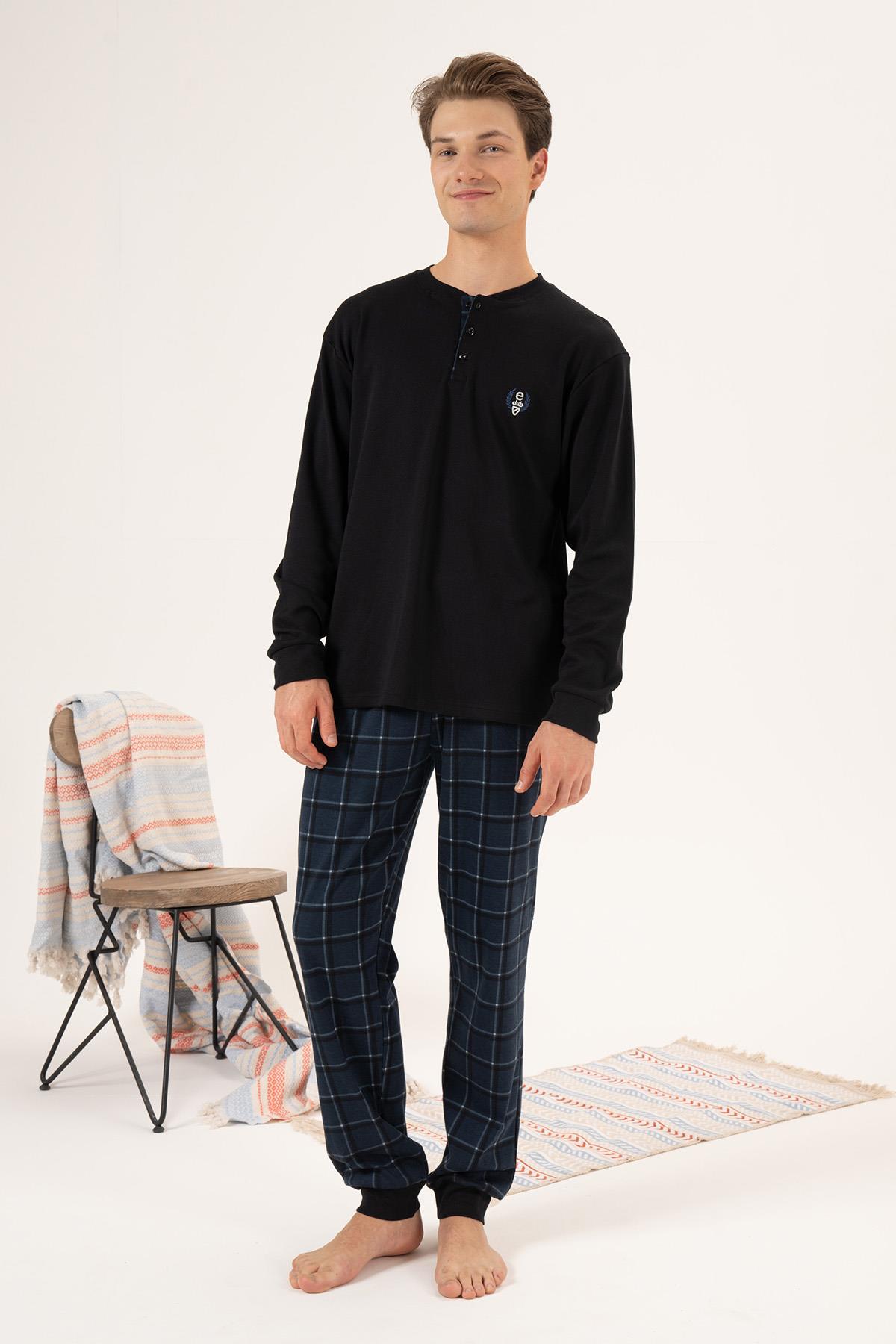 Erkek Penye İnterlok Pijama Takımı 24433 Siyah