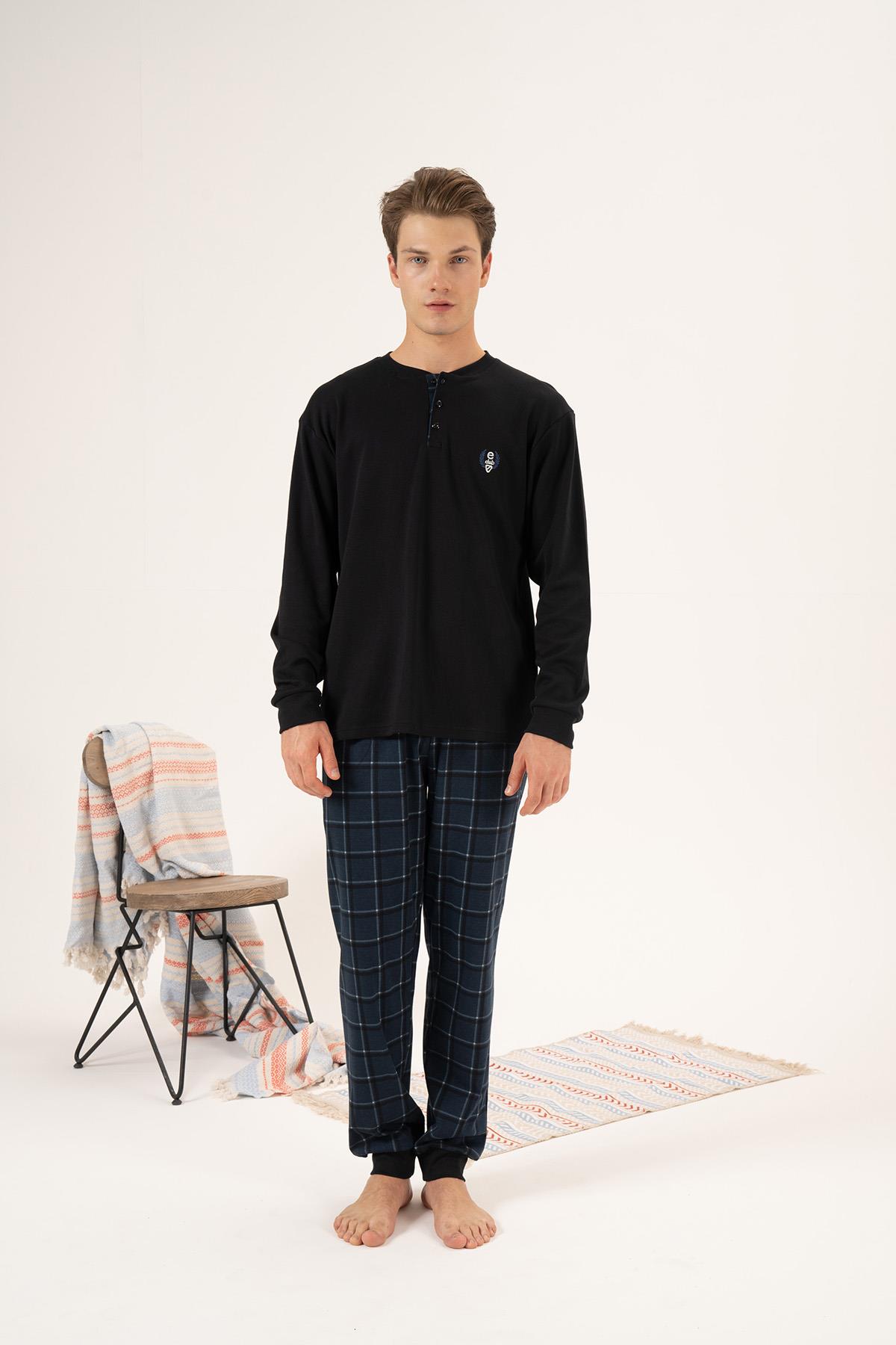 Erkek Penye İnterlok Pijama Takımı 24433 Siyah