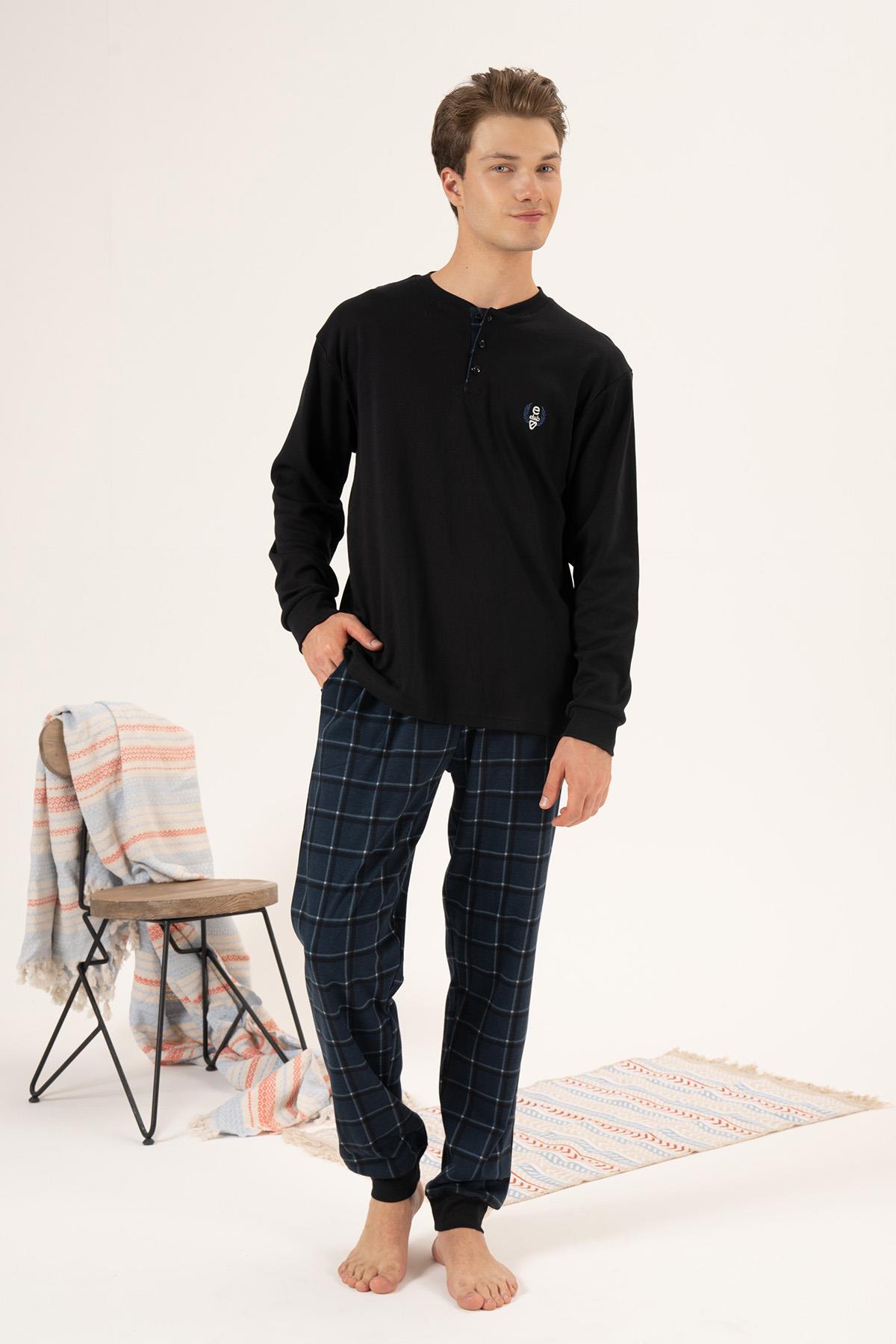 Erkek Penye İnterlok Pijama Takımı 24433 Siyah