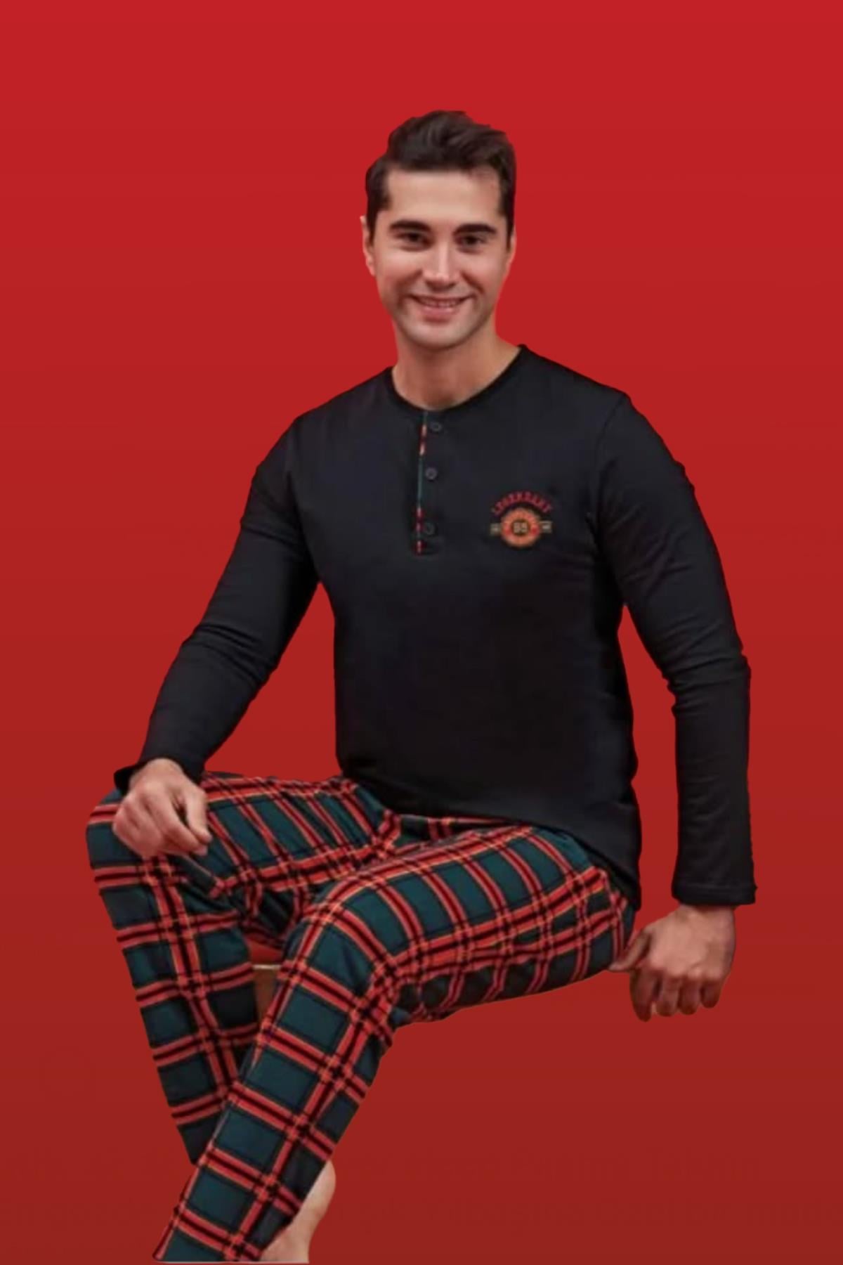 Erkek Şardonlu Penye Pijama Takımı 1587 Siyah