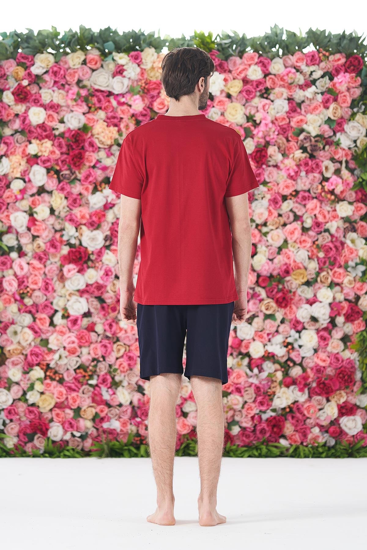 Erkek Şort Tshirt Pijama Takımı 25251 Kırmızı