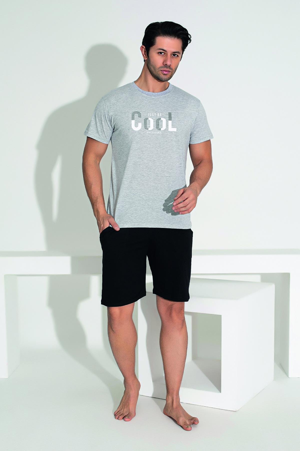 Erkek Şort Tshirt Pijama Takımı 25252 Gri