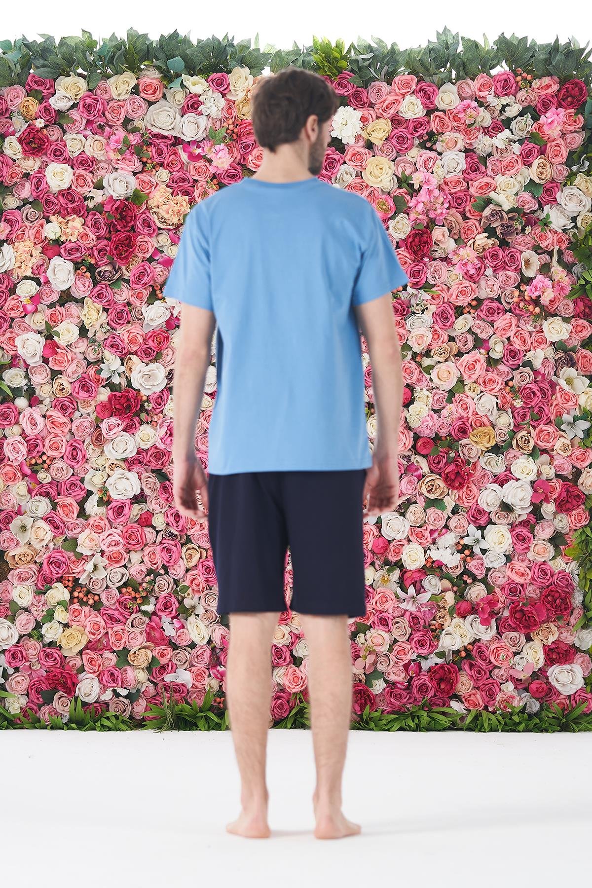 Erkek Şort Tshirt Pijama Takımı 25252 Mavi 