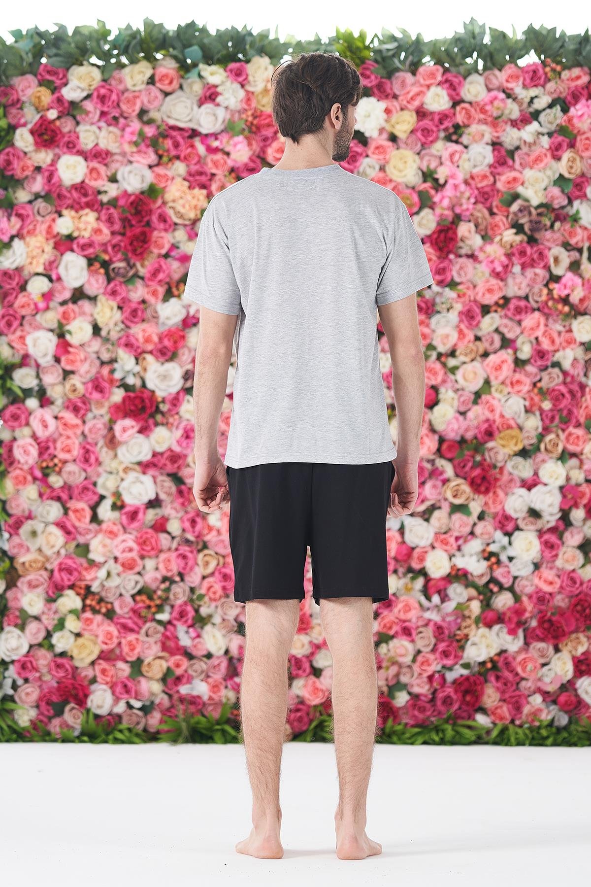 Erkek Şort Tshirt Pijama Takımı 25252 Gri