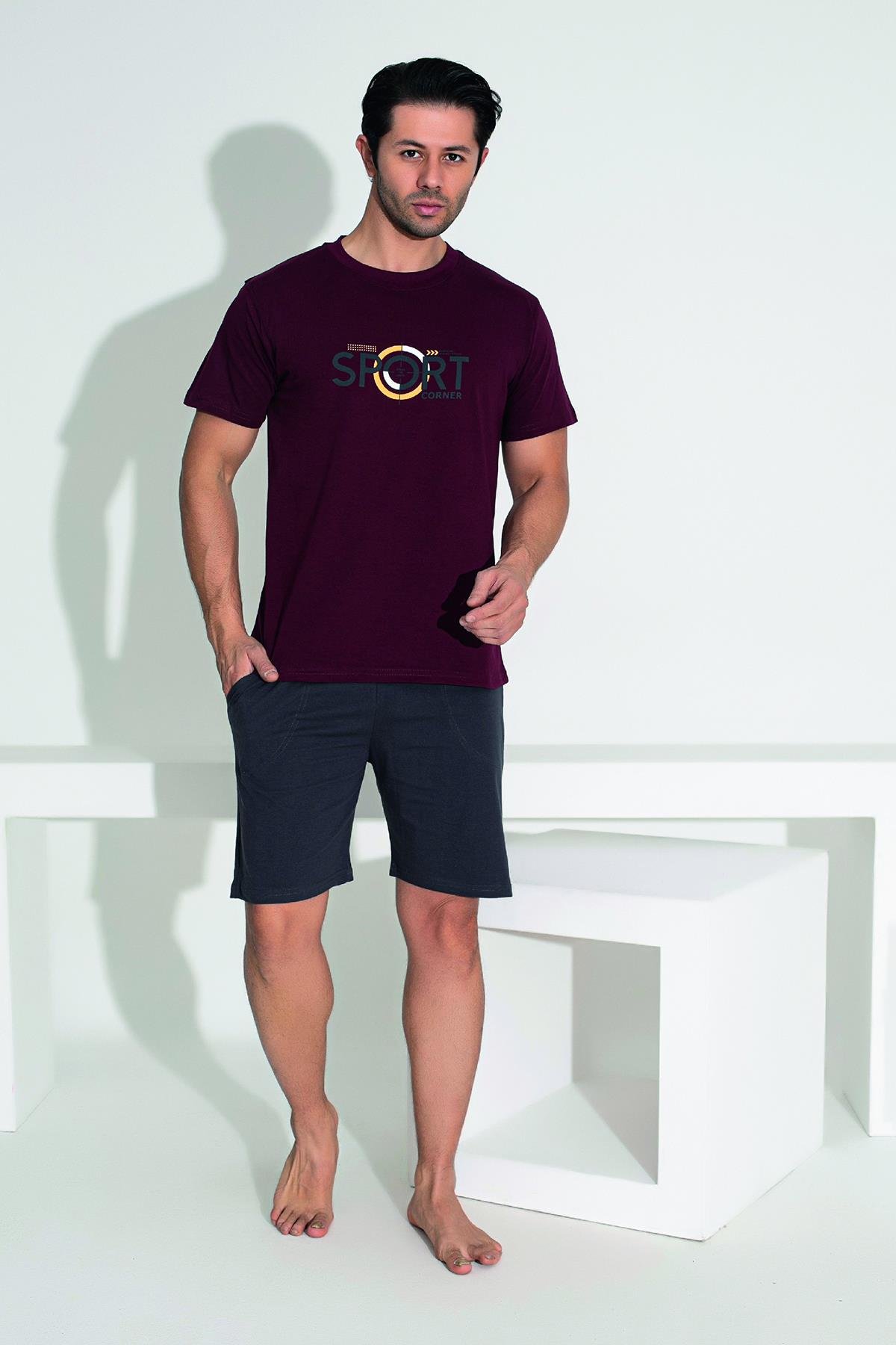 Erkek Şort Tshirt Pijama Takımı 25253 Bordo