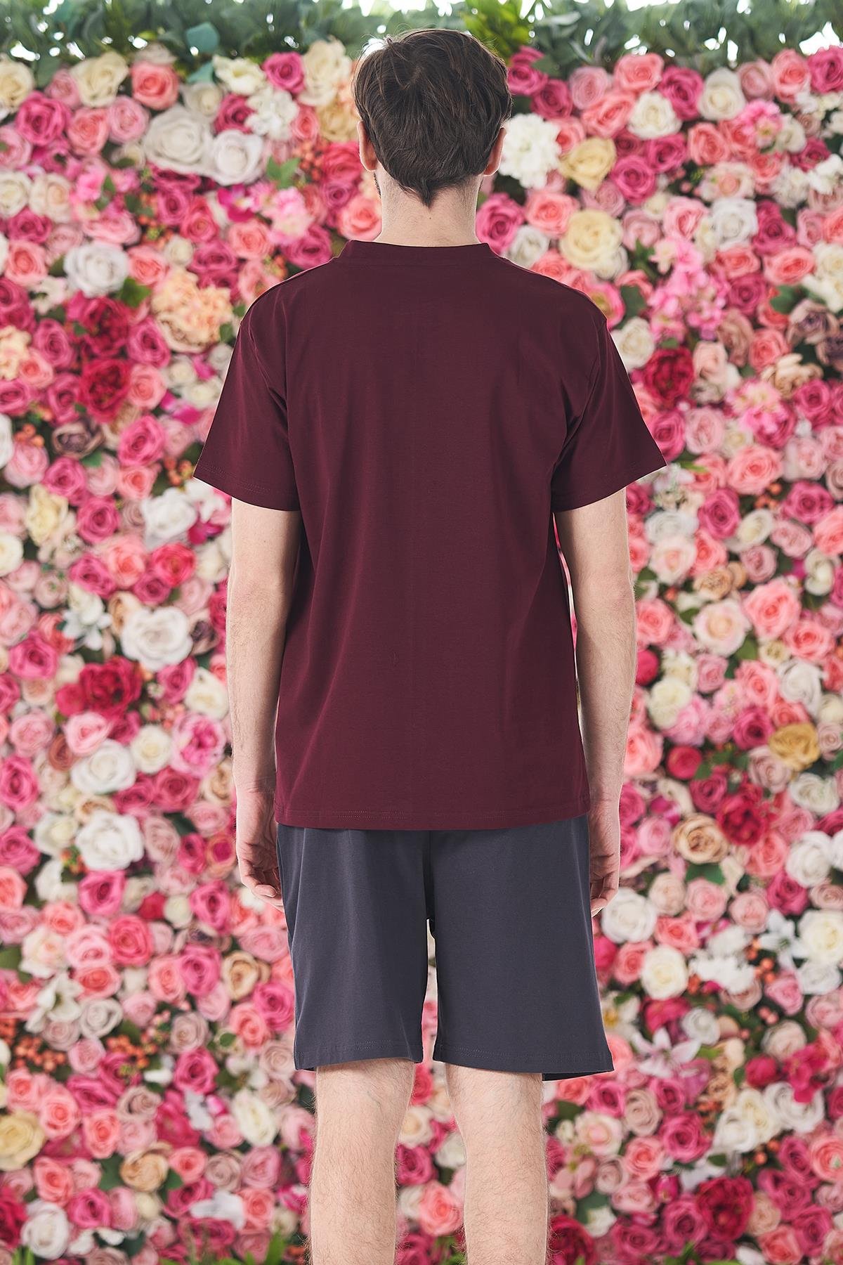Erkek Şort Tshirt Pijama Takımı 25253 Bordo