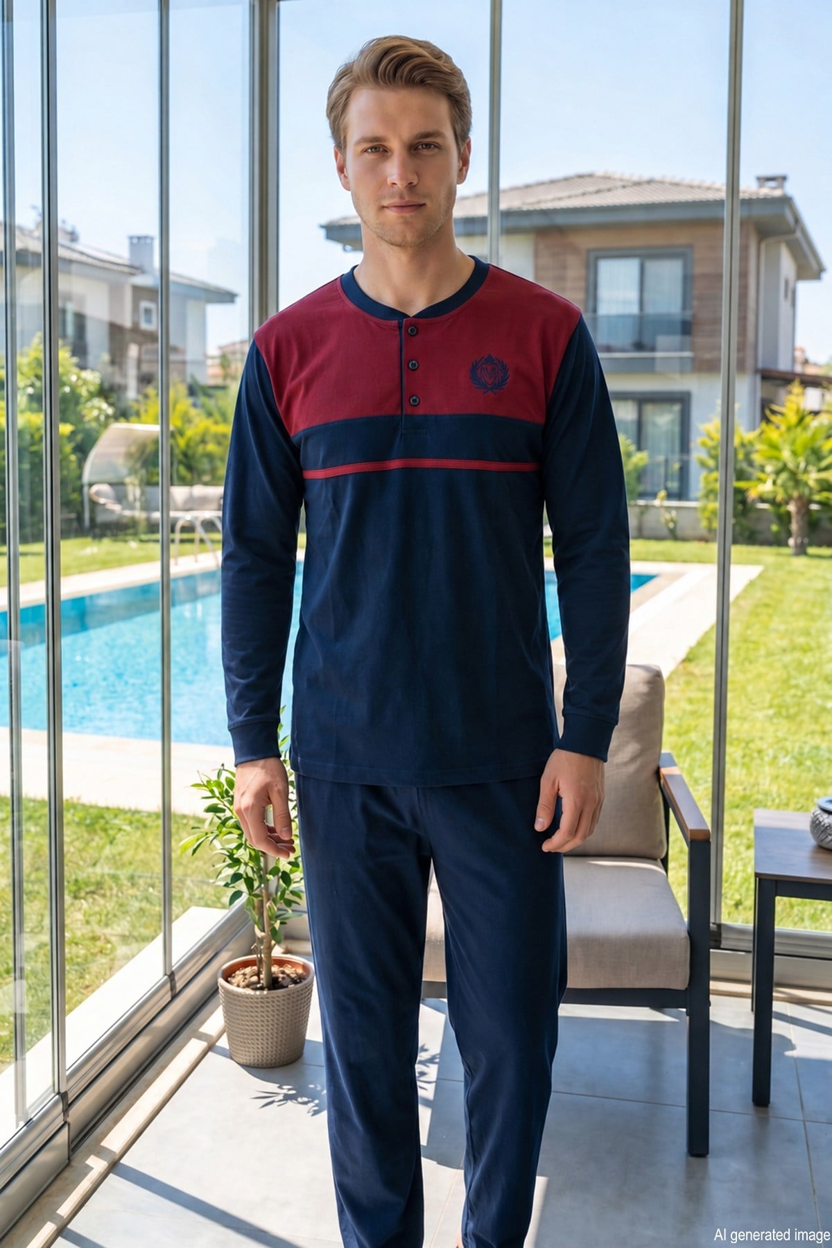 Erkek Uzun Kol Penye Pijama Takımı 3020 Lacivert