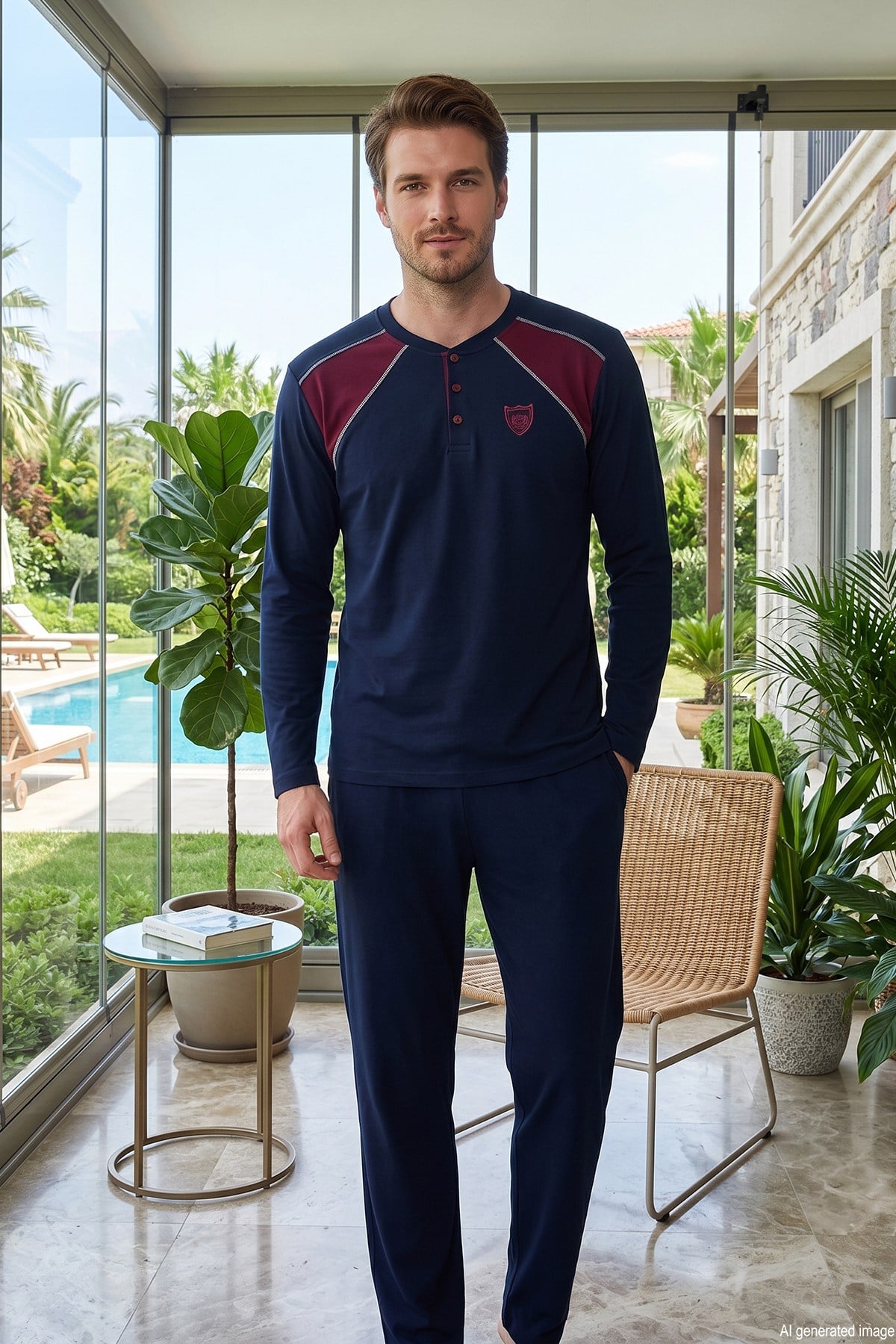 Erkek Uzun Kol Penye Pijama Takımı 3050 Lacivert02