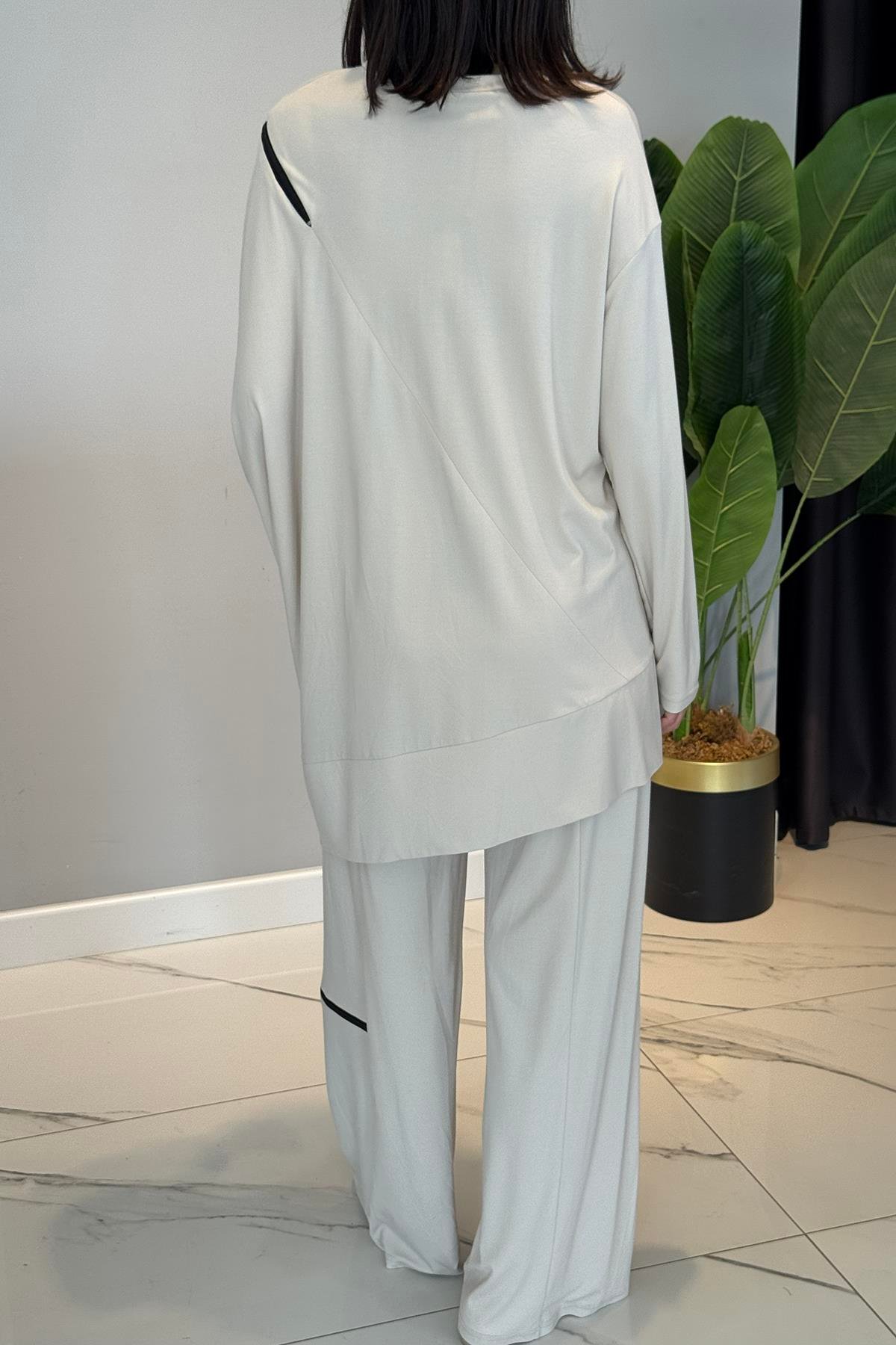 Fermuar Detaylı Bambu Takım 5940 Bej