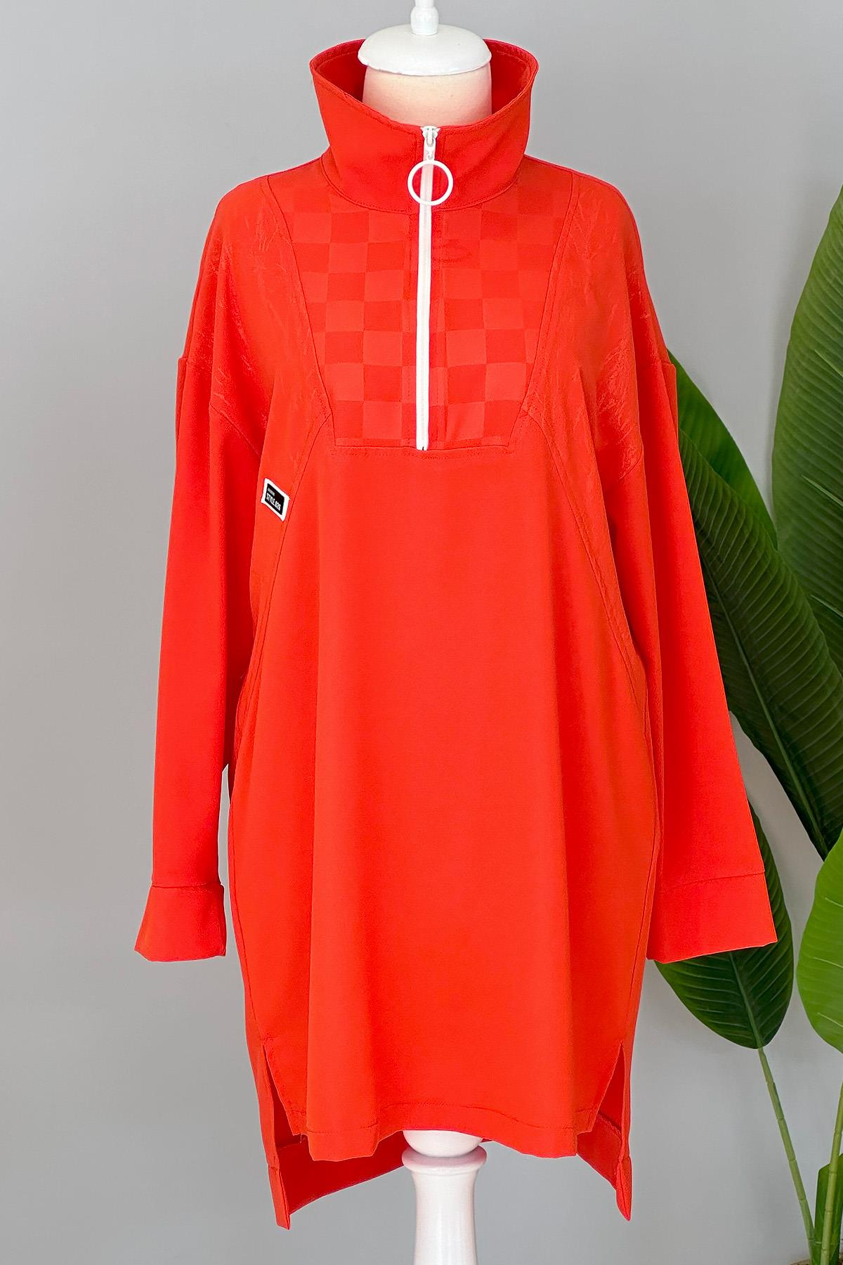 Fermuarlı Basic Tunik Sweat 10441 Mercan