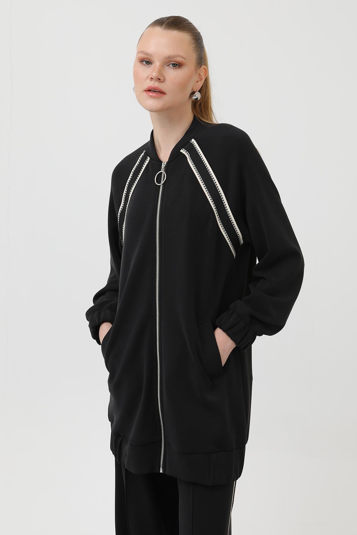 Fermuarlı Ceket Pantolon Modal Takım 14290 Siyah