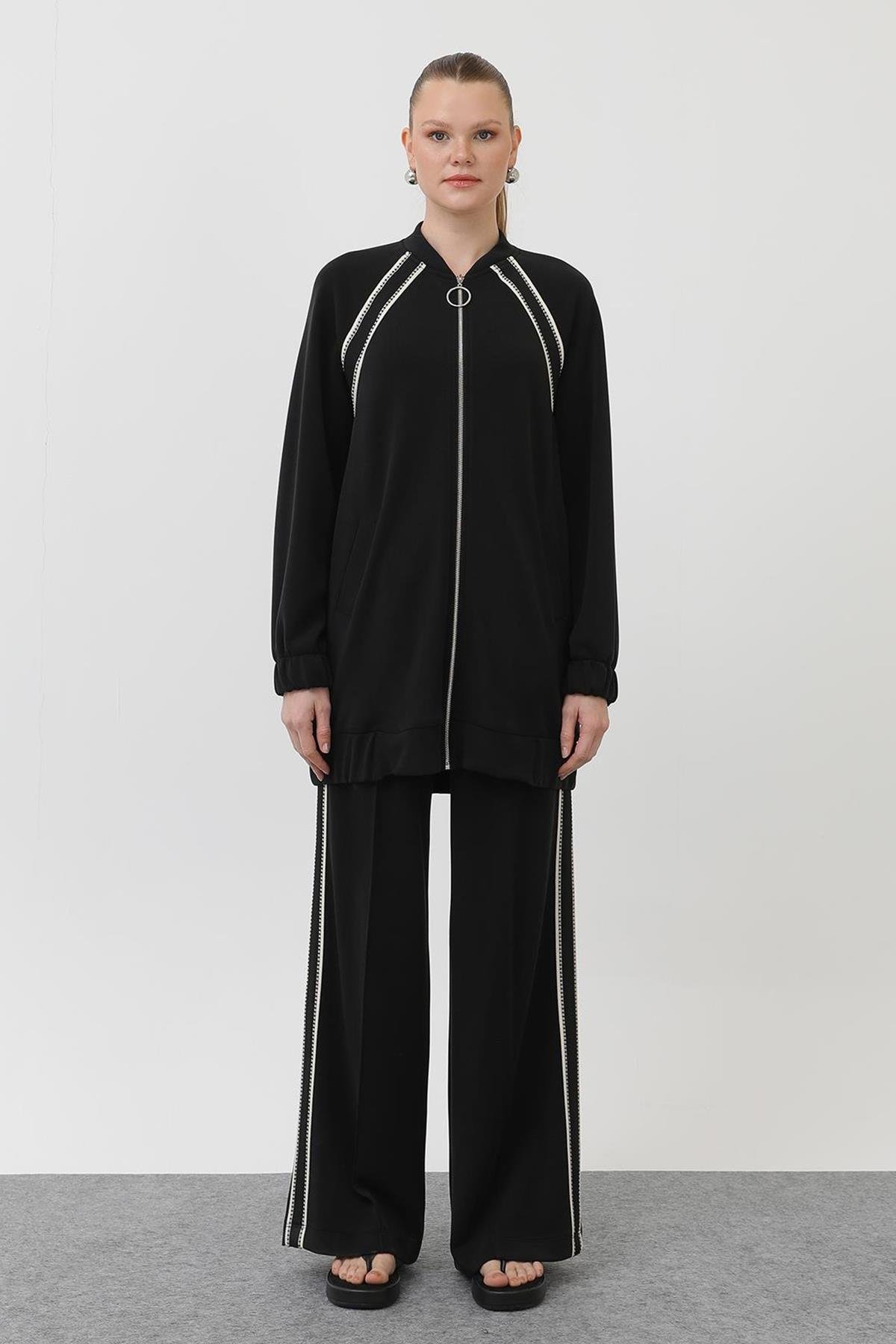 Fermuarlı Ceket Pantolon Modal Takım 14290 Siyah