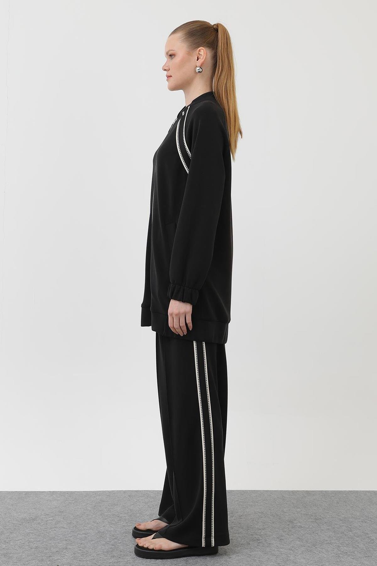 Fermuarlı Ceket Pantolon Modal Takım 14290 Siyah