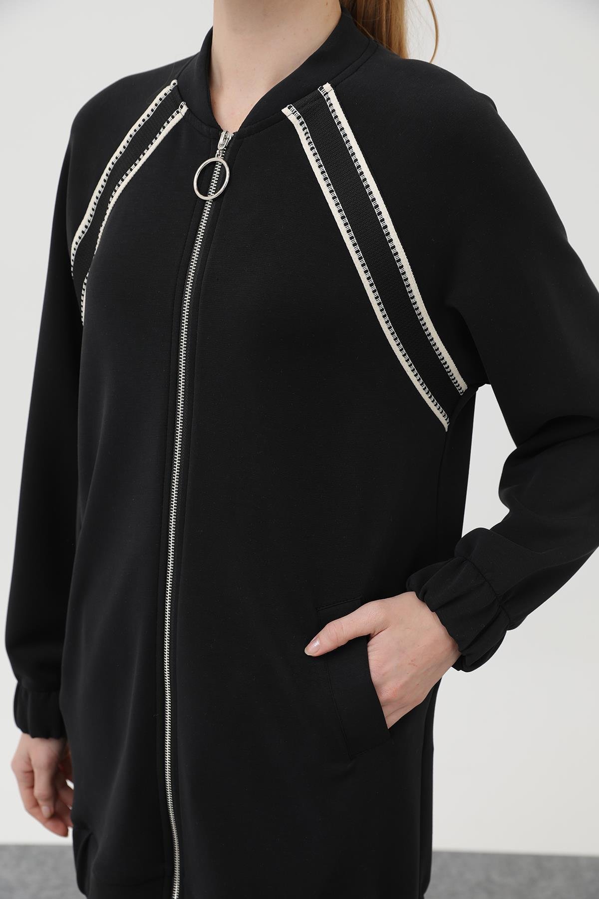 Fermuarlı Ceket Pantolon Modal Takım 14290 Siyah