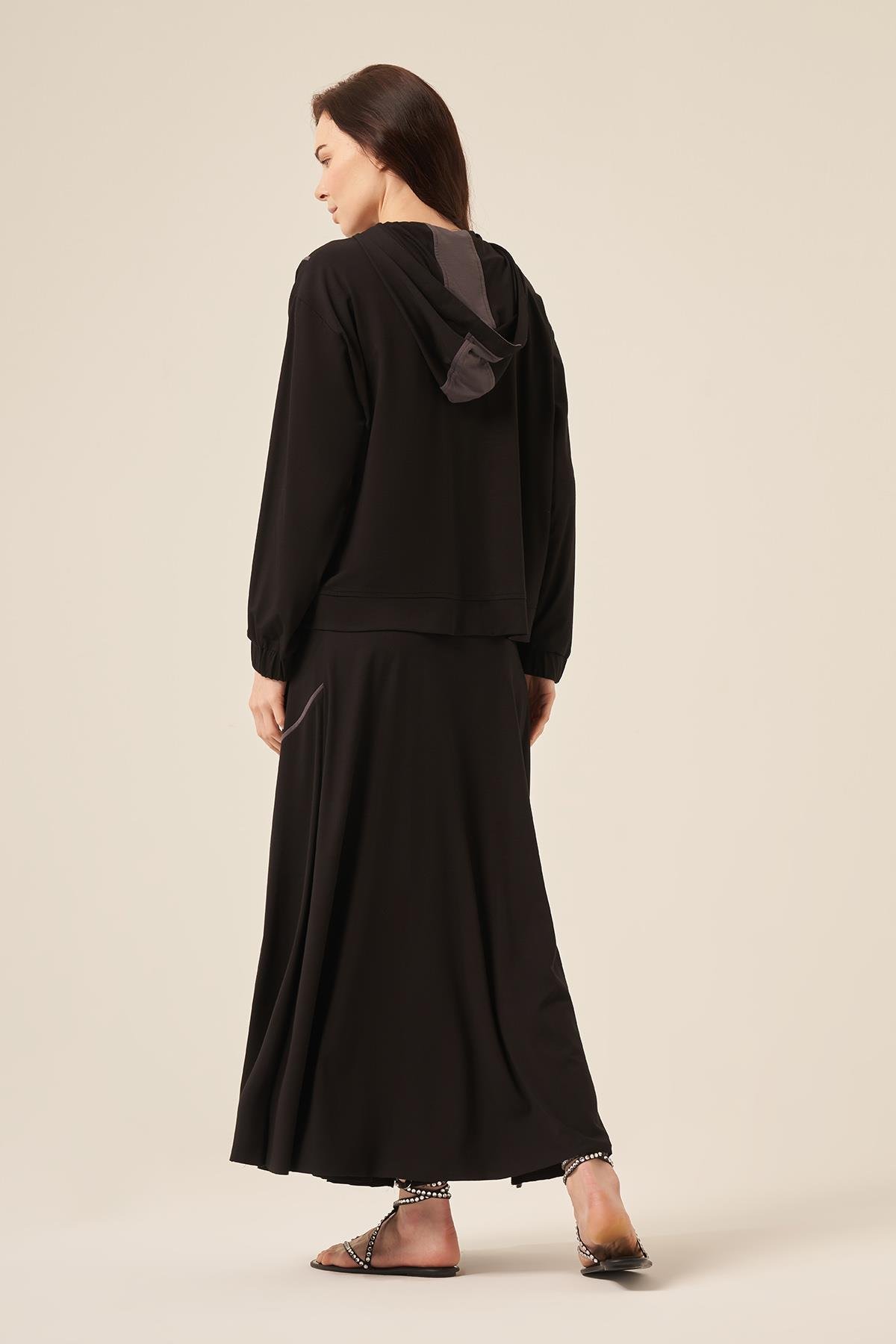 Fermuarlı Gri Kombinli Bomber Etekli Takım 5948 Siyah