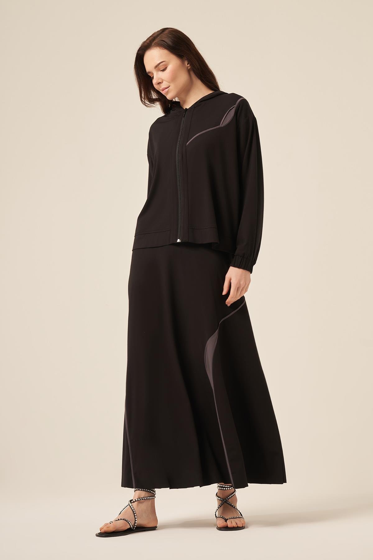 Fermuarlı Gri Kombinli Bomber Etekli Takım 5948 Siyah