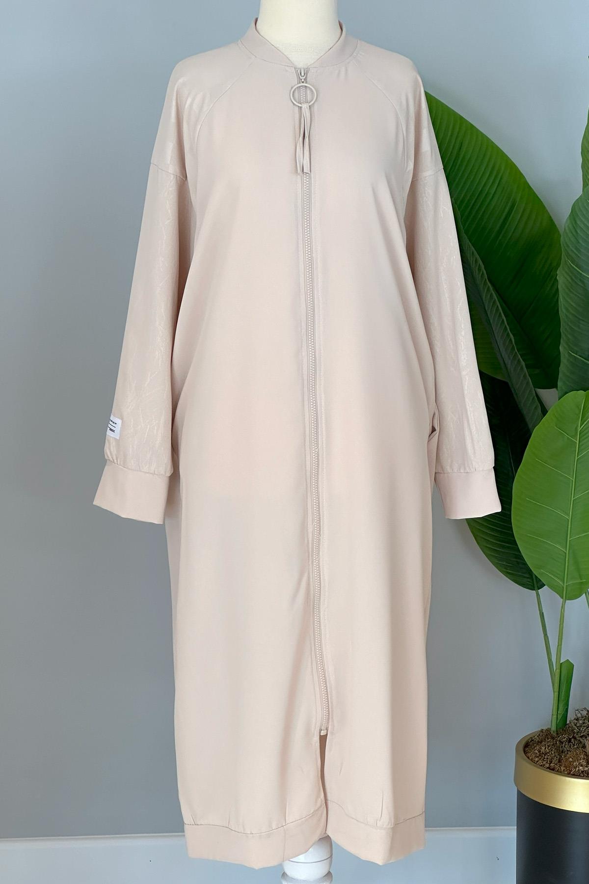 Fermuarlı Kap Ceket Hırka 15162 Bej