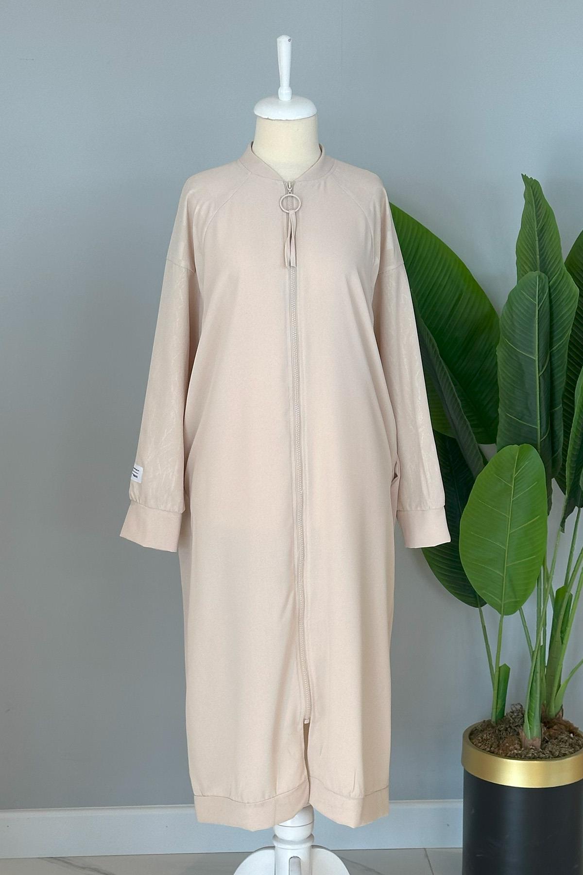 Fermuarlı Kap Ceket Hırka 15162 Bej