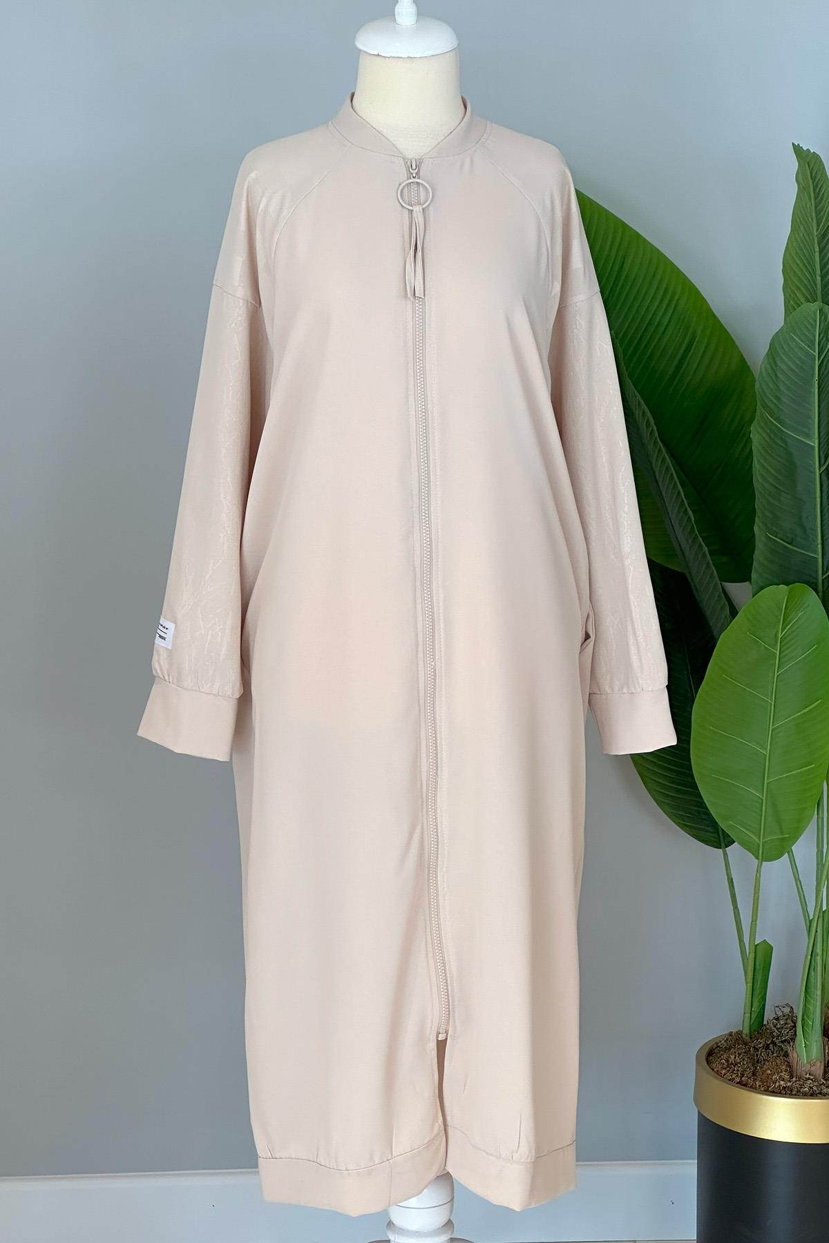 Fermuarlı Kap Ceket Hırka 15162 Bej