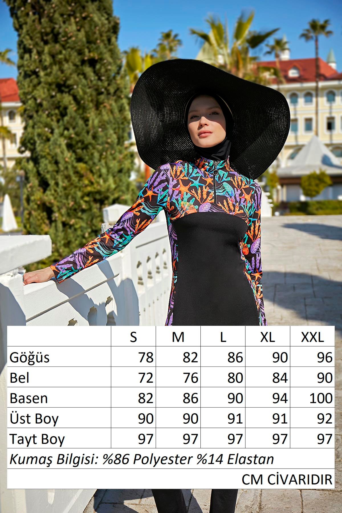 Fermuarlı Likralı Tam Kapalı Tesettür Mayo R077 Mercan