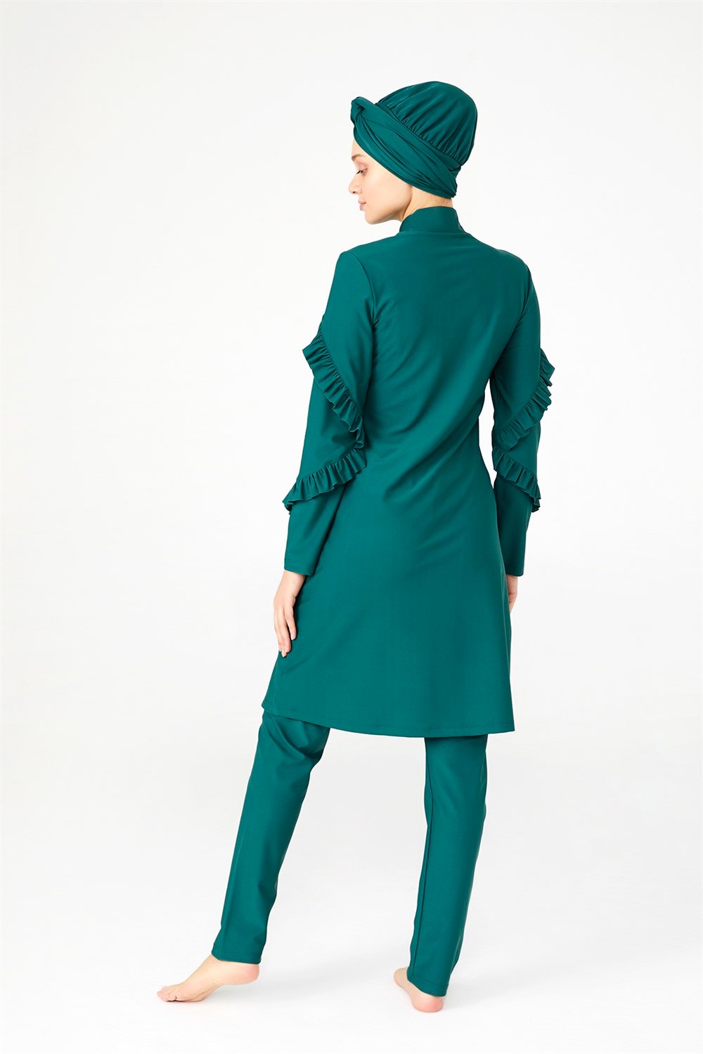 Fırfır Tasarım Likralı Tam Kapalı Tesettür Mayo Fırfır Adasea 4104 Yeşil