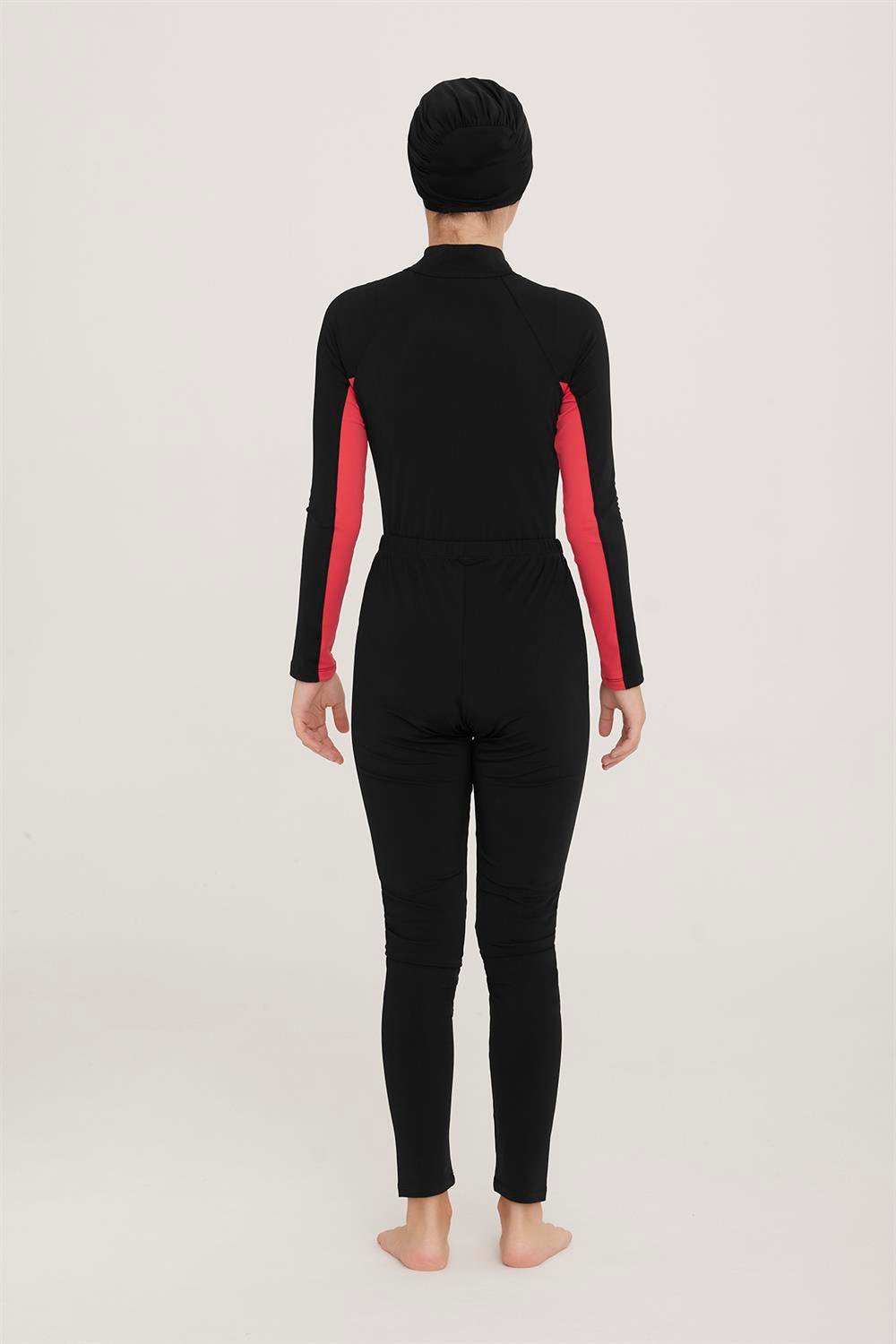 Genç 3 Farklı Şekilde Giyilebilir Tam Kapalı Likralı Tesettür Mayo Novas 5903 Siyah Remsa Mayo