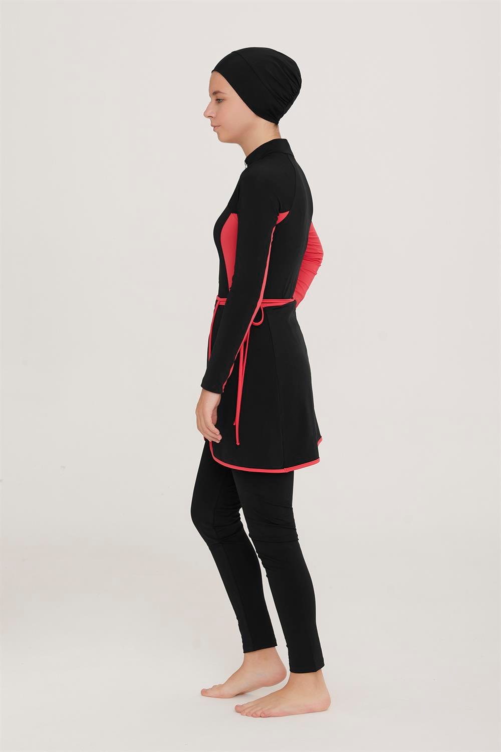 Genç 3 Farklı Şekilde Giyilebilir Tam Kapalı Likralı Tesettür Mayo Novas 5903 Siyah Remsa Mayo