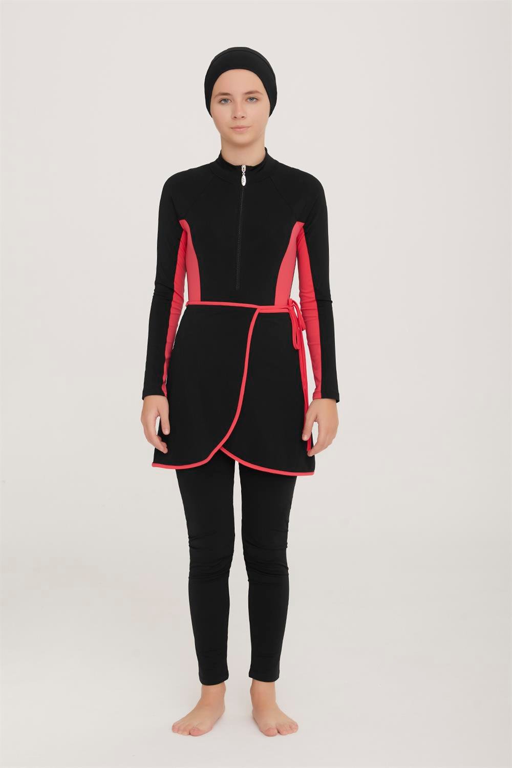 Genç 3 Farklı Şekilde Giyilebilir Tam Kapalı Likralı Tesettür Mayo Novas 5903 Siyah Remsa Mayo