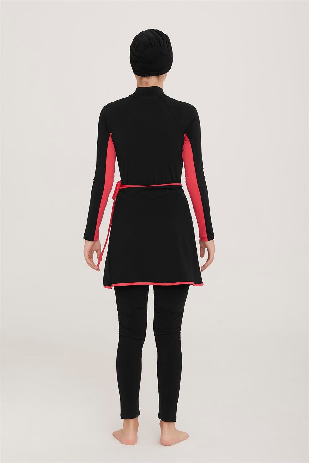 Genç 3 Farklı Şekilde Giyilebilir Tam Kapalı Likralı Tesettür Mayo Novas 5903 Siyah Remsa Mayo