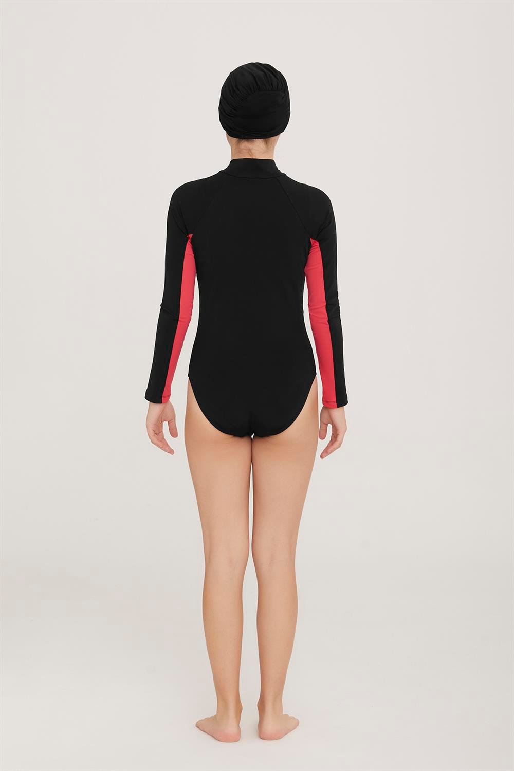 Genç 3 Farklı Şekilde Giyilebilir Tam Kapalı Likralı Tesettür Mayo Novas 5903 Siyah Remsa Mayo