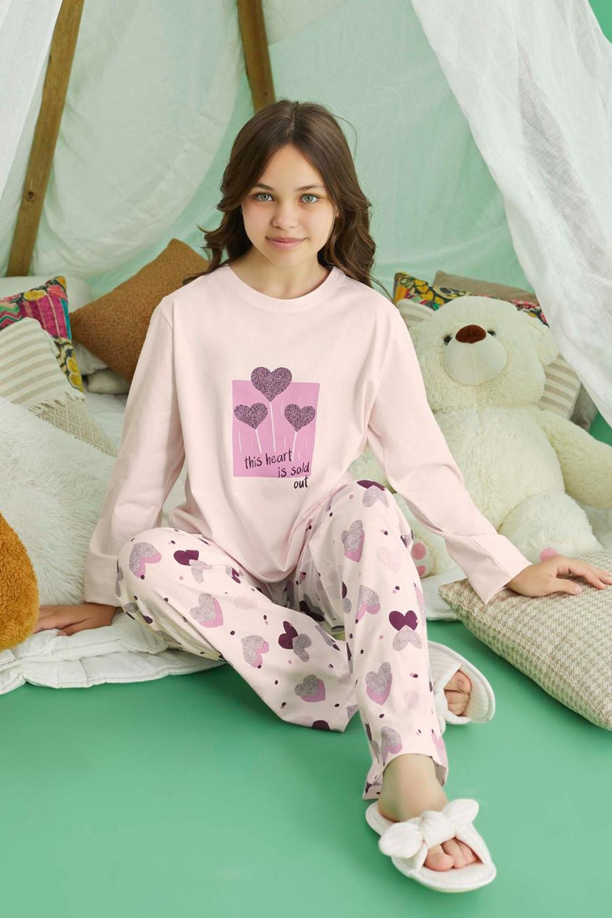 Genç Kız Aydoğan Pamuklu Pijama Takımı 240768 Pudra