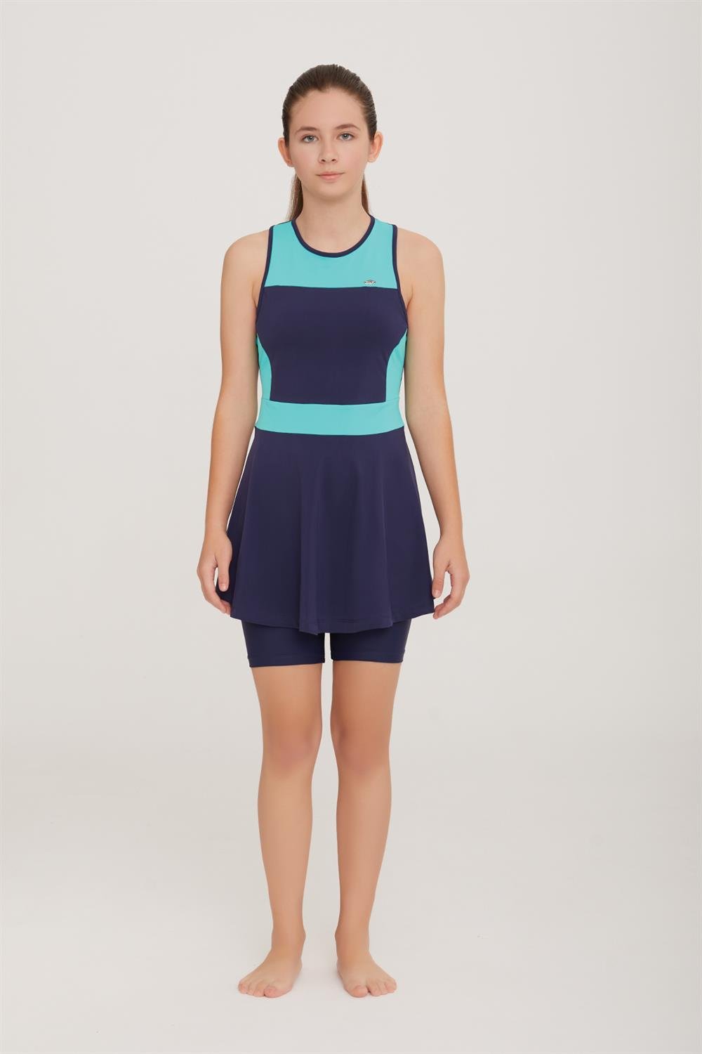 Genç Kolsuz Şortlu Yarı Kapalı Likralı Elbise Tesettür Mayo Nunny 5909 Mint Remsa Mayo