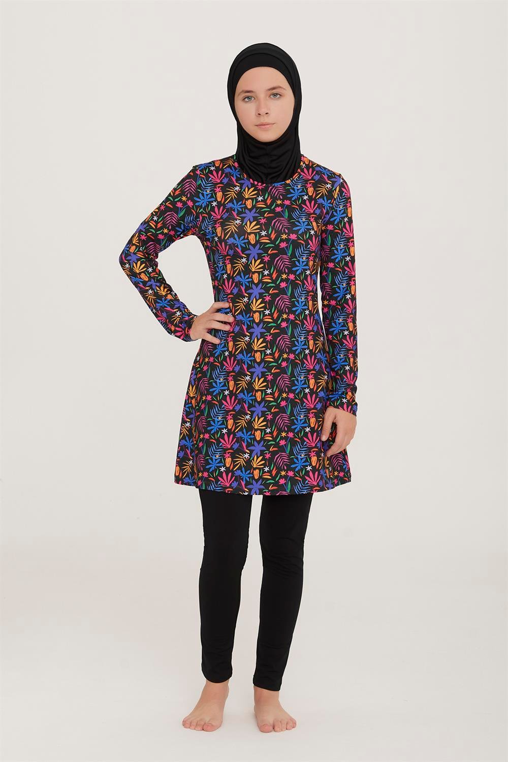 Genç Tam Kapalı Likralı Tesettür Mayo Lınnıe 4 8123 Siyah Remsa Mayo