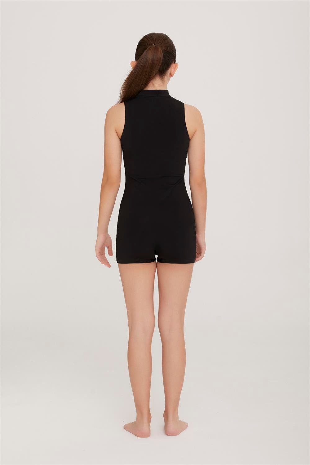 Genç Tulum Kolsuz Şortlu Yarı Kapalı Likralı Yüzücü Mayo Fleck 5910 Siyah Remsa Mayo