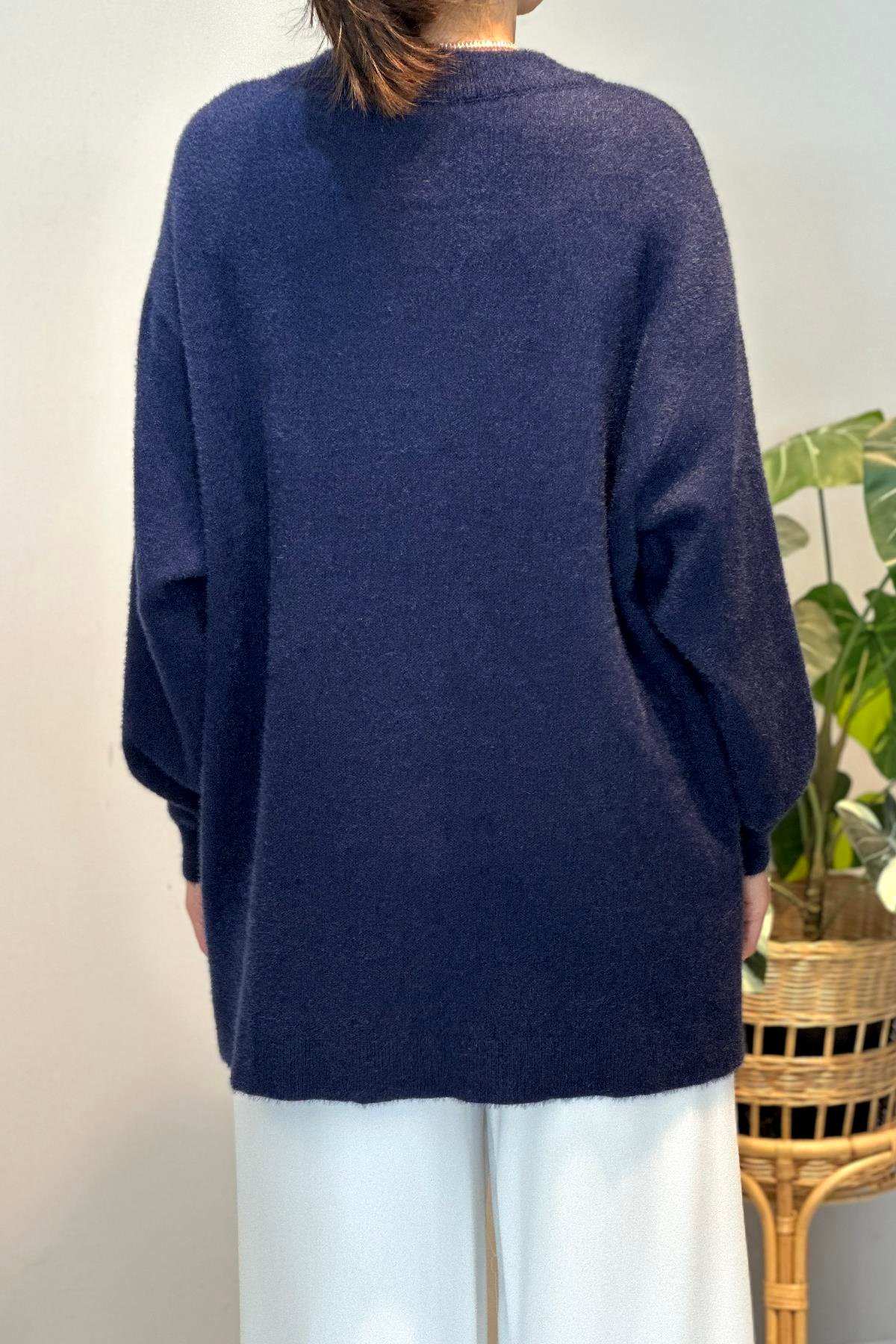 Gold Düğme Detay Hırka 25008 Lacivert