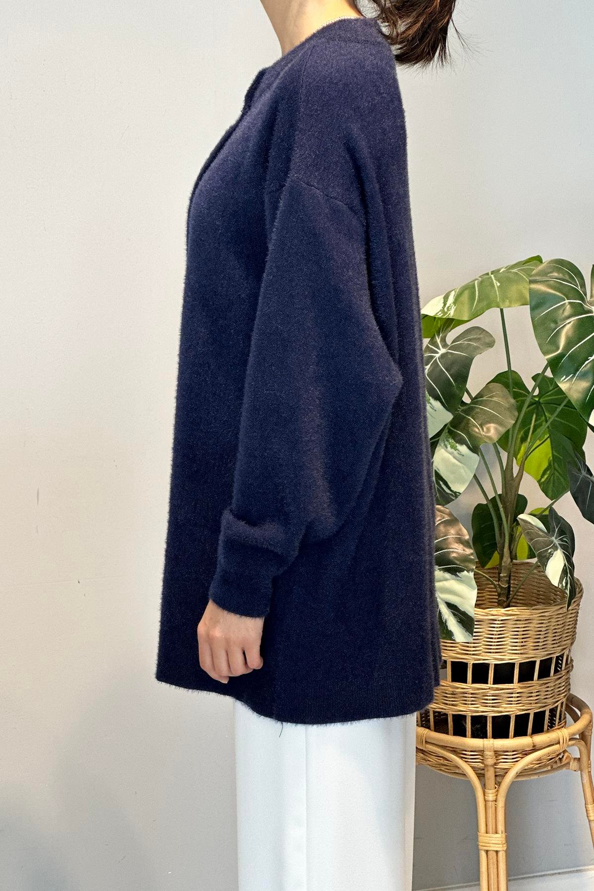 Gold Düğme Detay Hırka 25008 Lacivert