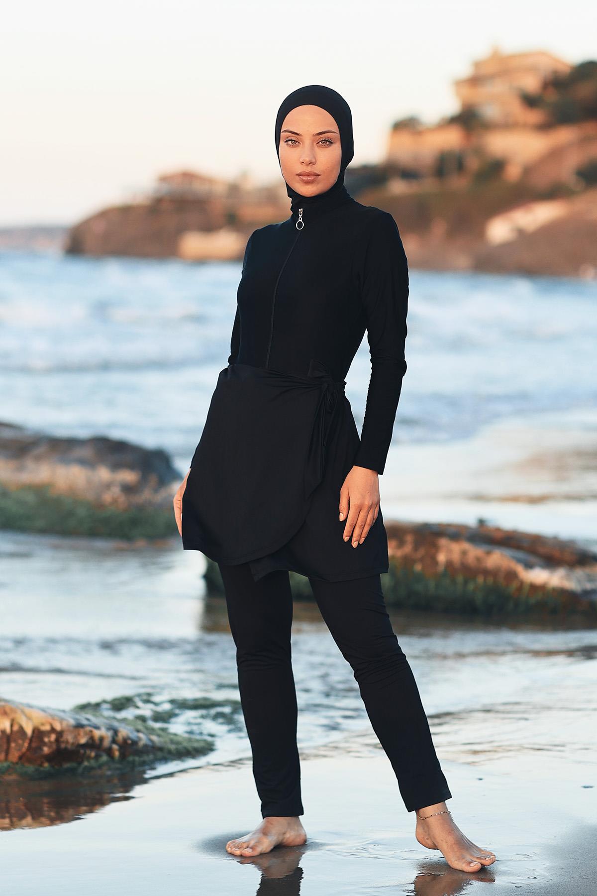 Havuz Deniz Bağlanabilir Likralı Etek Pareo Siyah RP005 Remsa Mayo