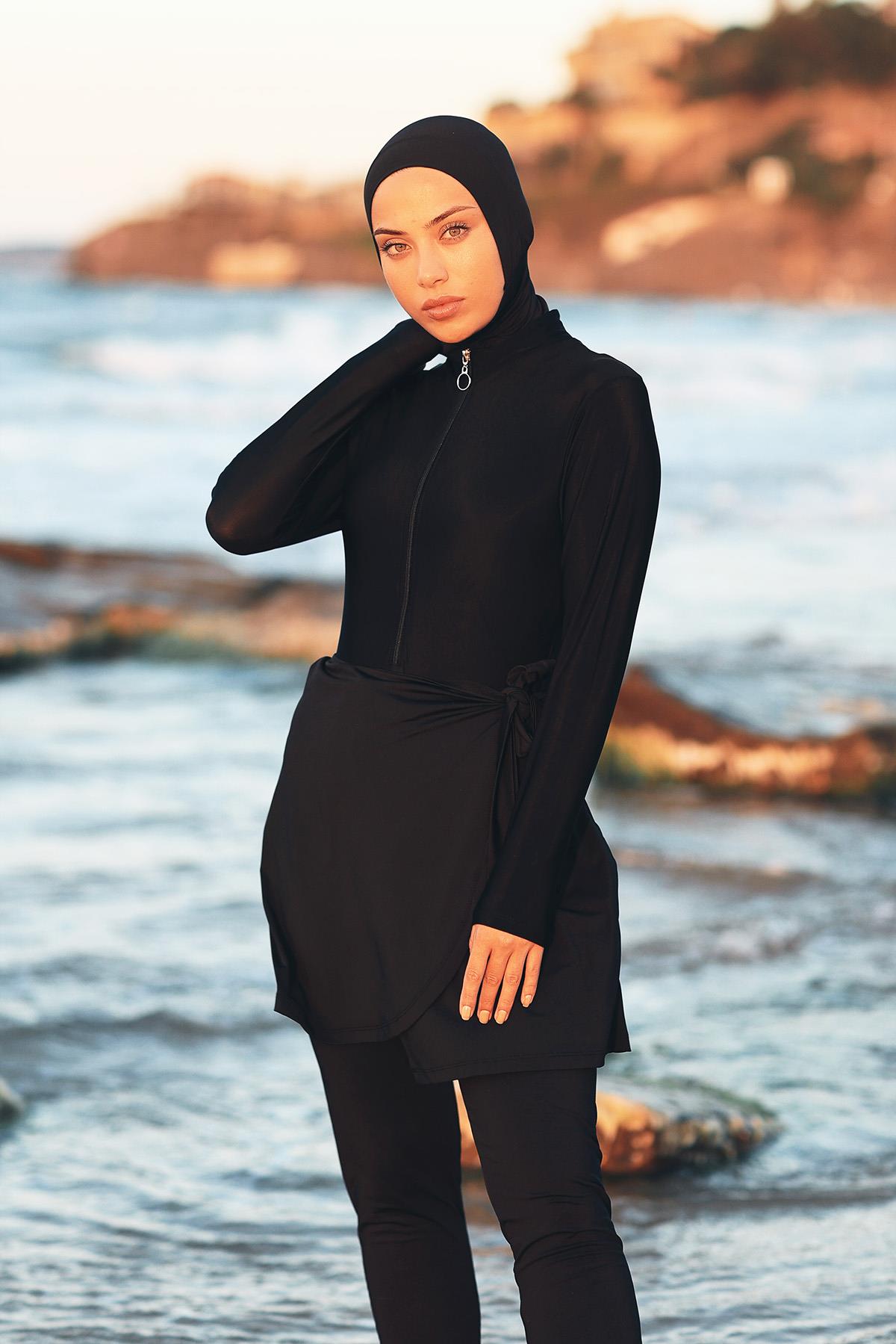 Havuz Deniz Bağlanabilir Likralı Etek Pareo Siyah RP005 Remsa Mayo